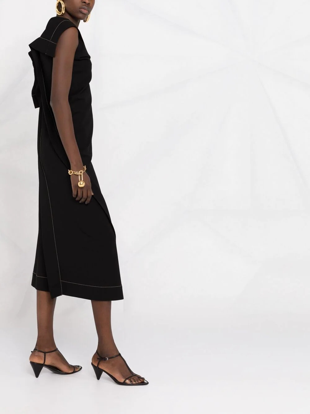contrast stitching draped dress - 6