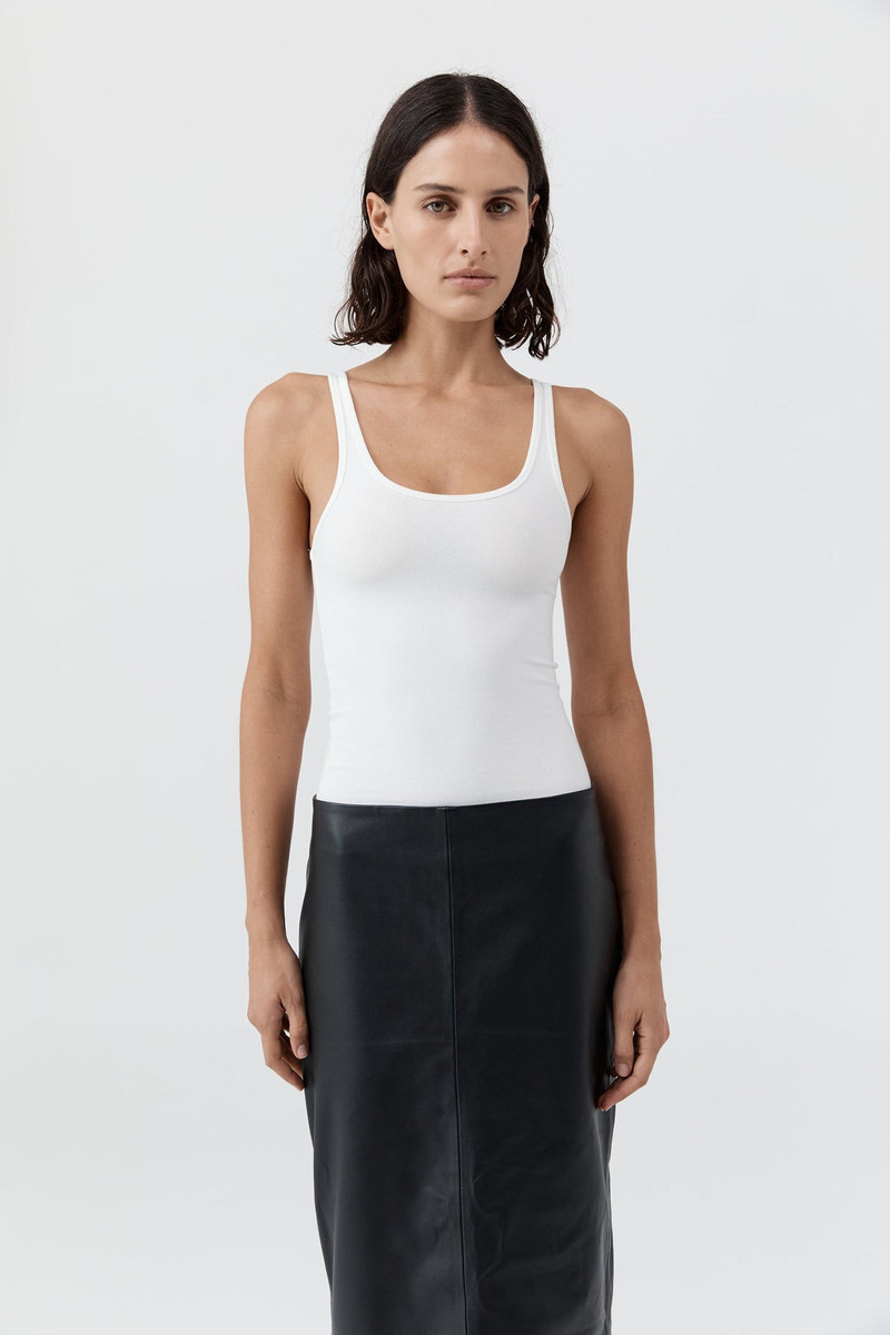 Soft Jersey Slim Scoop Tank - White 4