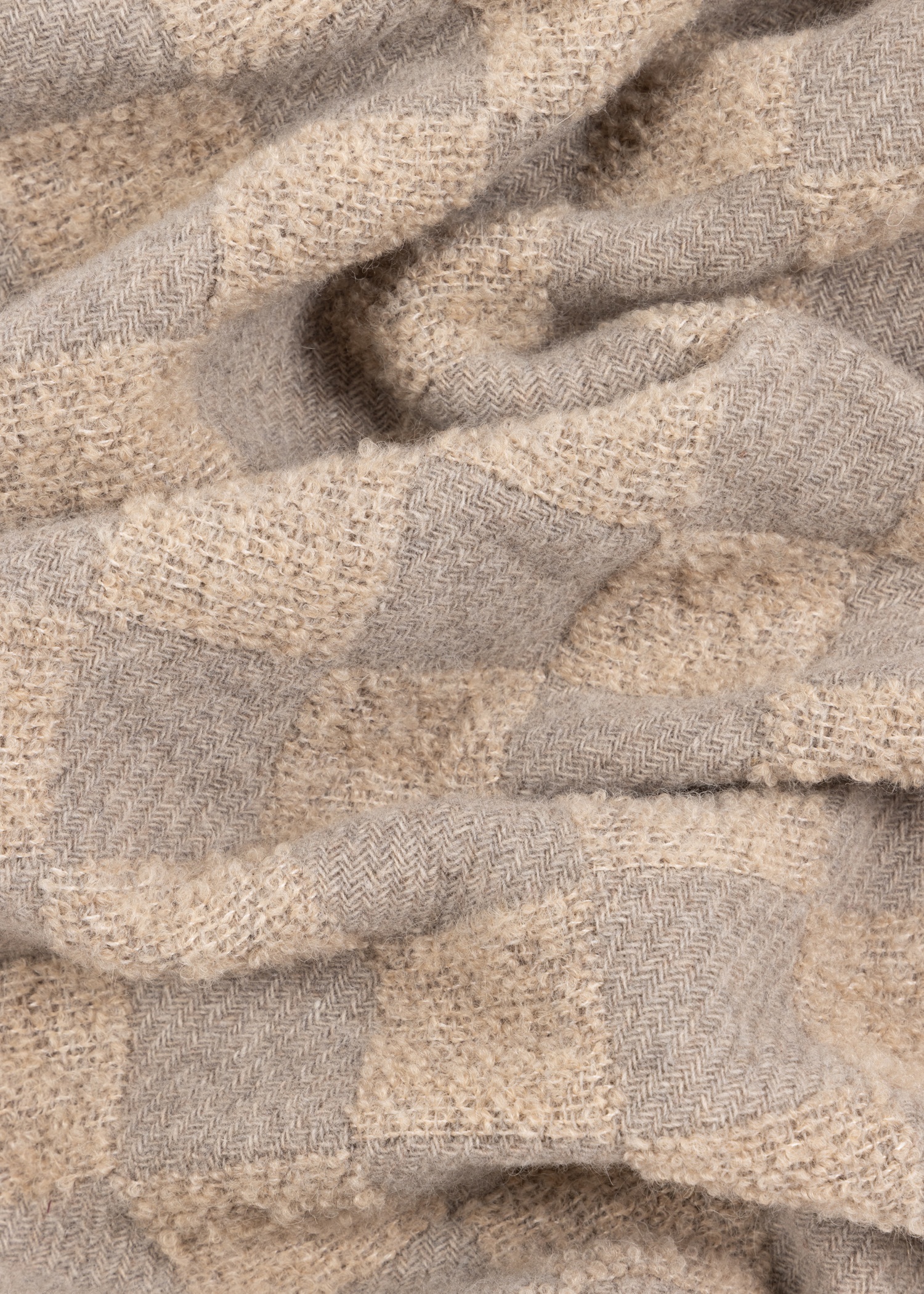 Brown Wool-Blend 'Checkerboard' Scarf - 3