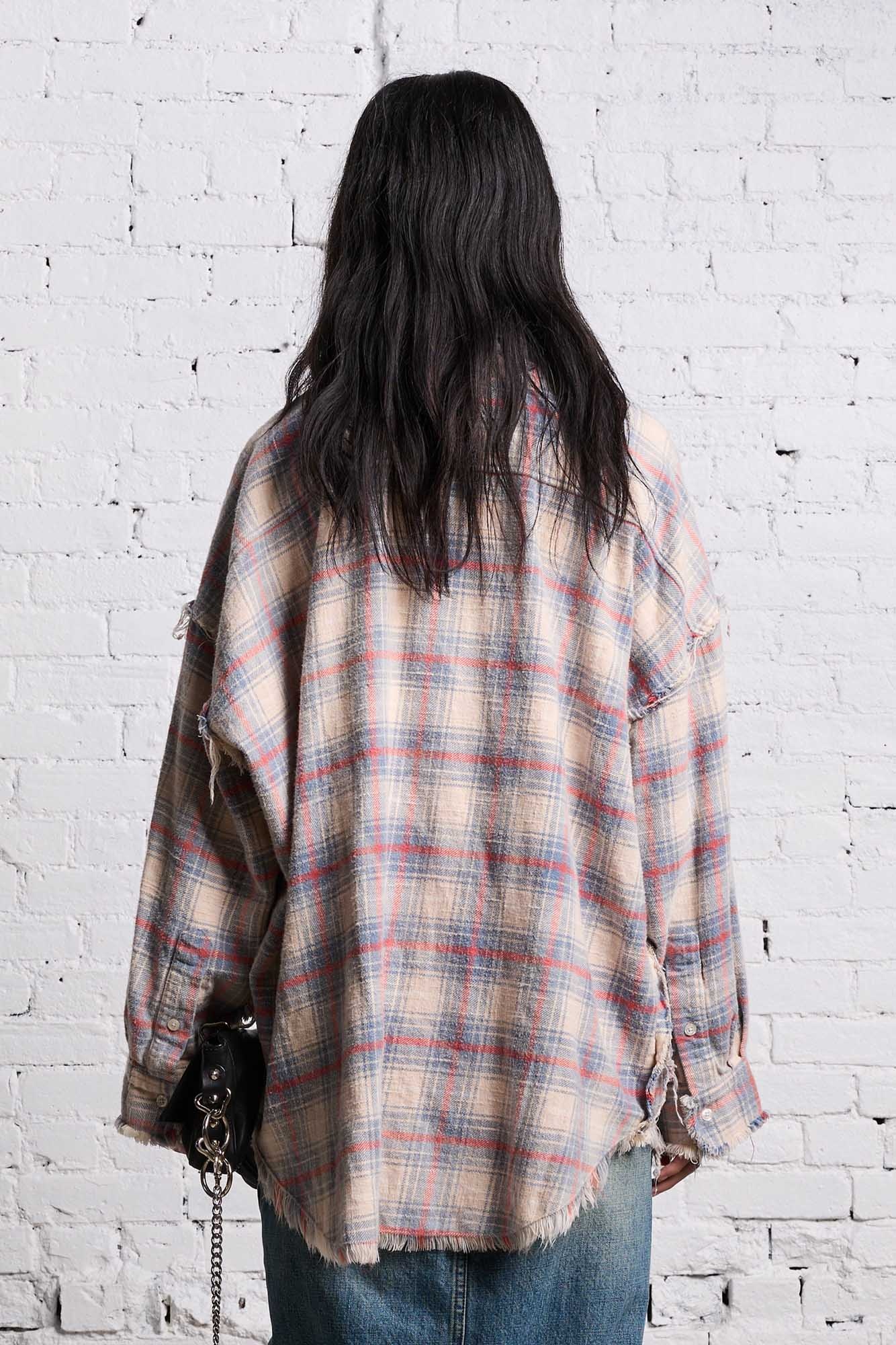 SHREDDED SEAM DROP NECK - BLEACHED ECRU PLAID - 7