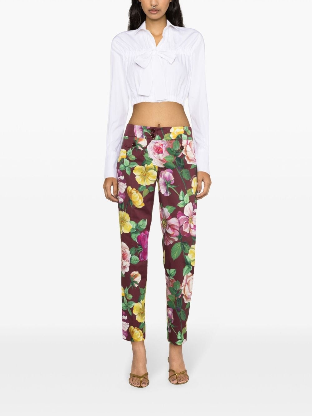 camellia-print trousers - 2