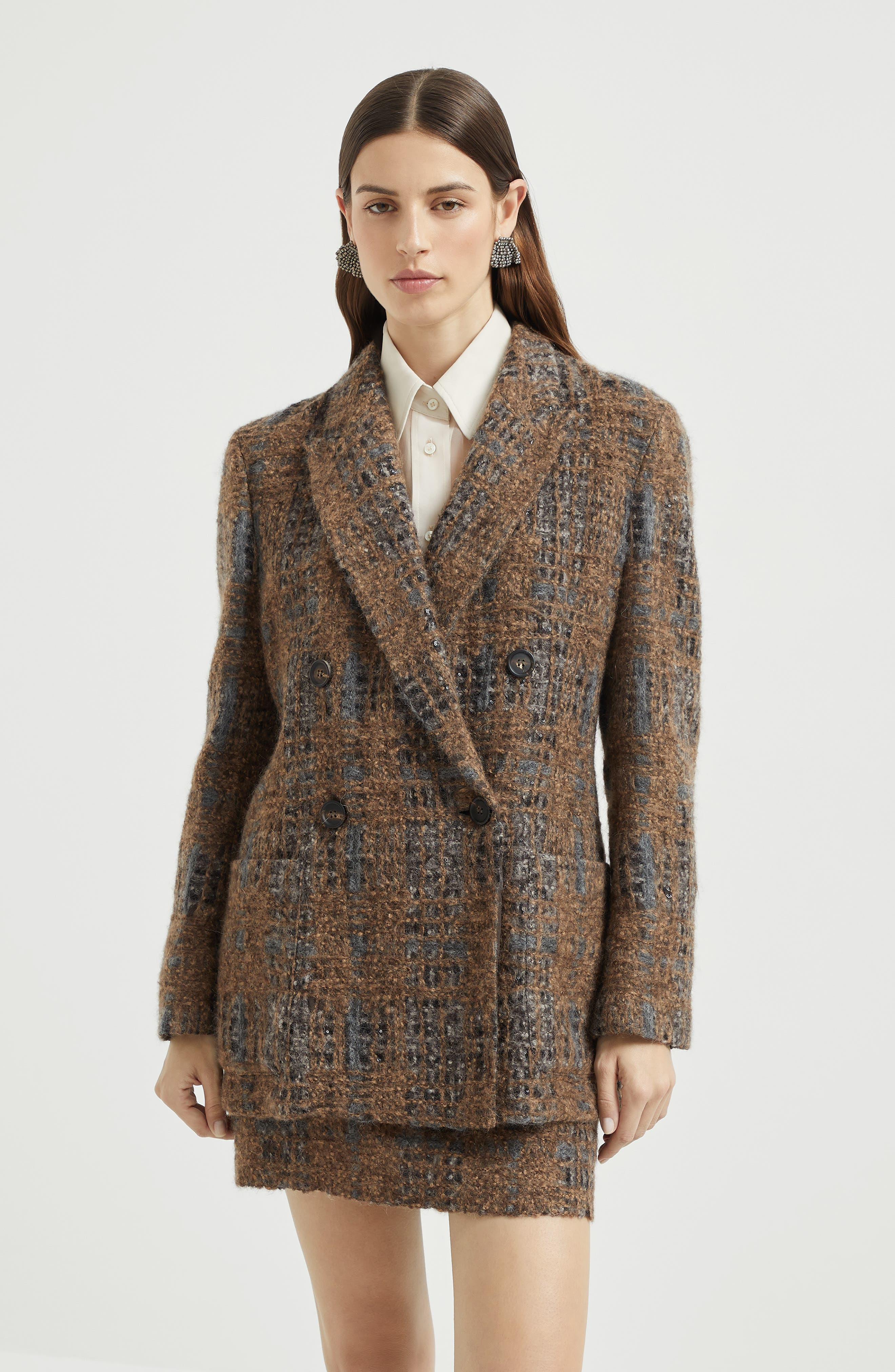 Brunello Cucinelli Blazer with Prince of Wales Embroidery in Brown at Nordstrom - 2