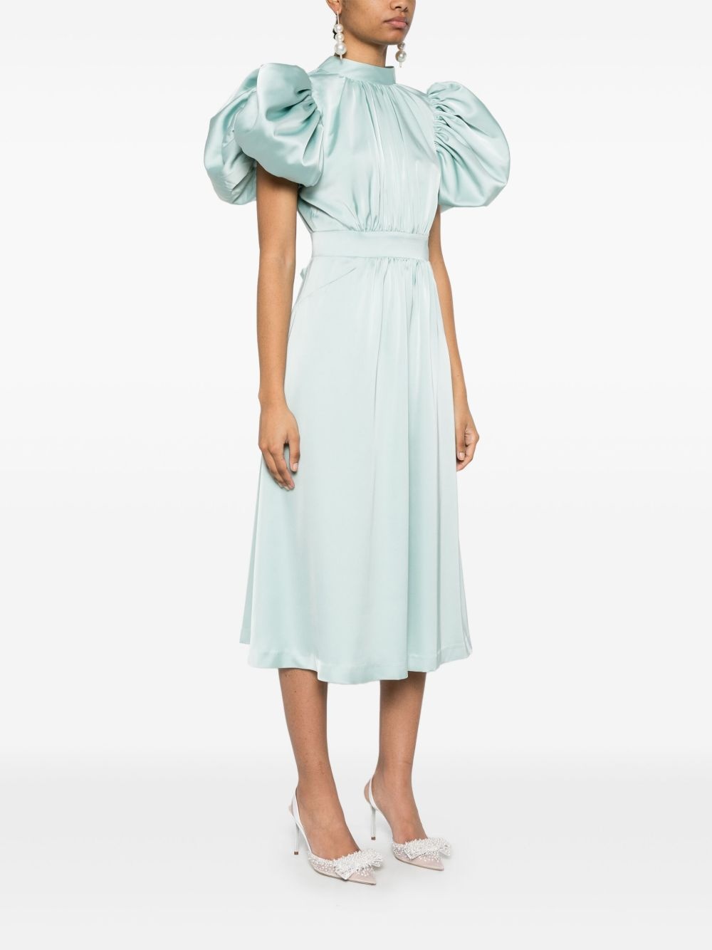 puff-sleeve satin midi dress - 3