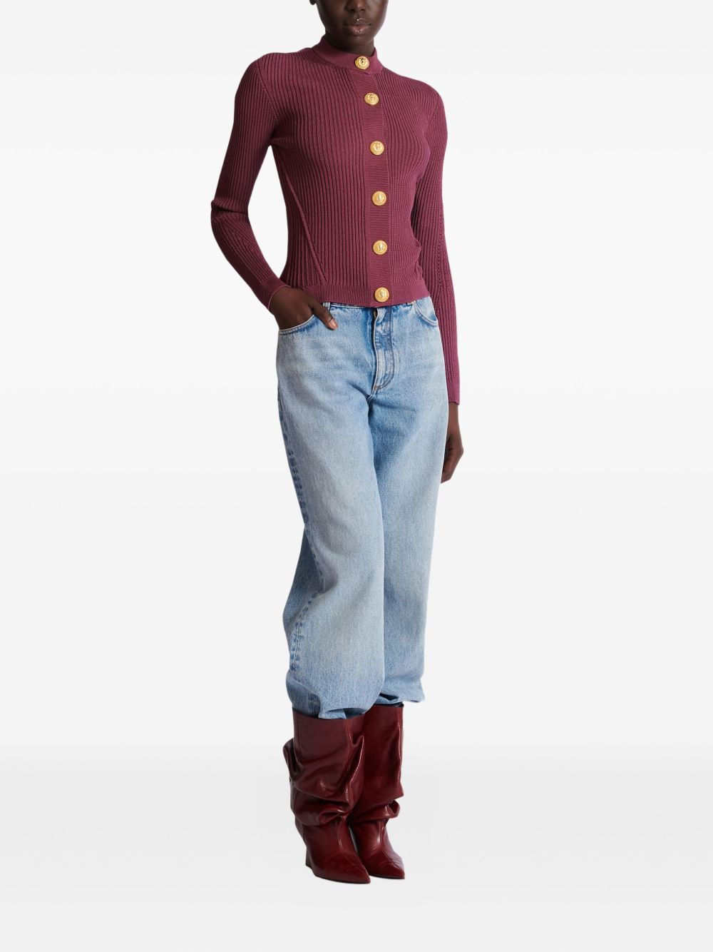 ribbed buttoned cardigan - 3