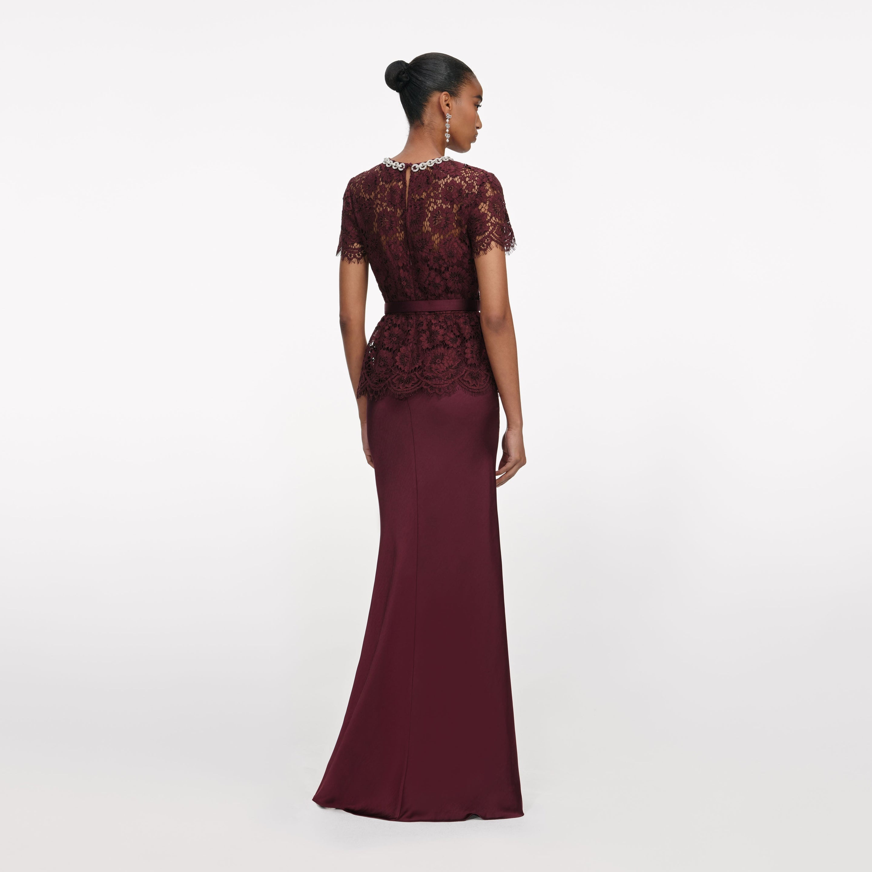Bordeaux Lace Satin Maxi Dress - 3