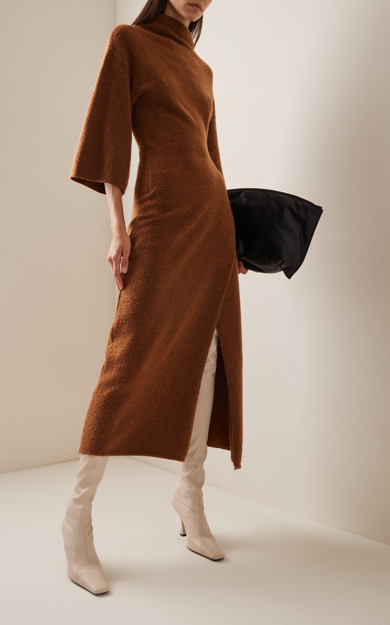 Wool-Blend Knit Midi Dress brown - 2