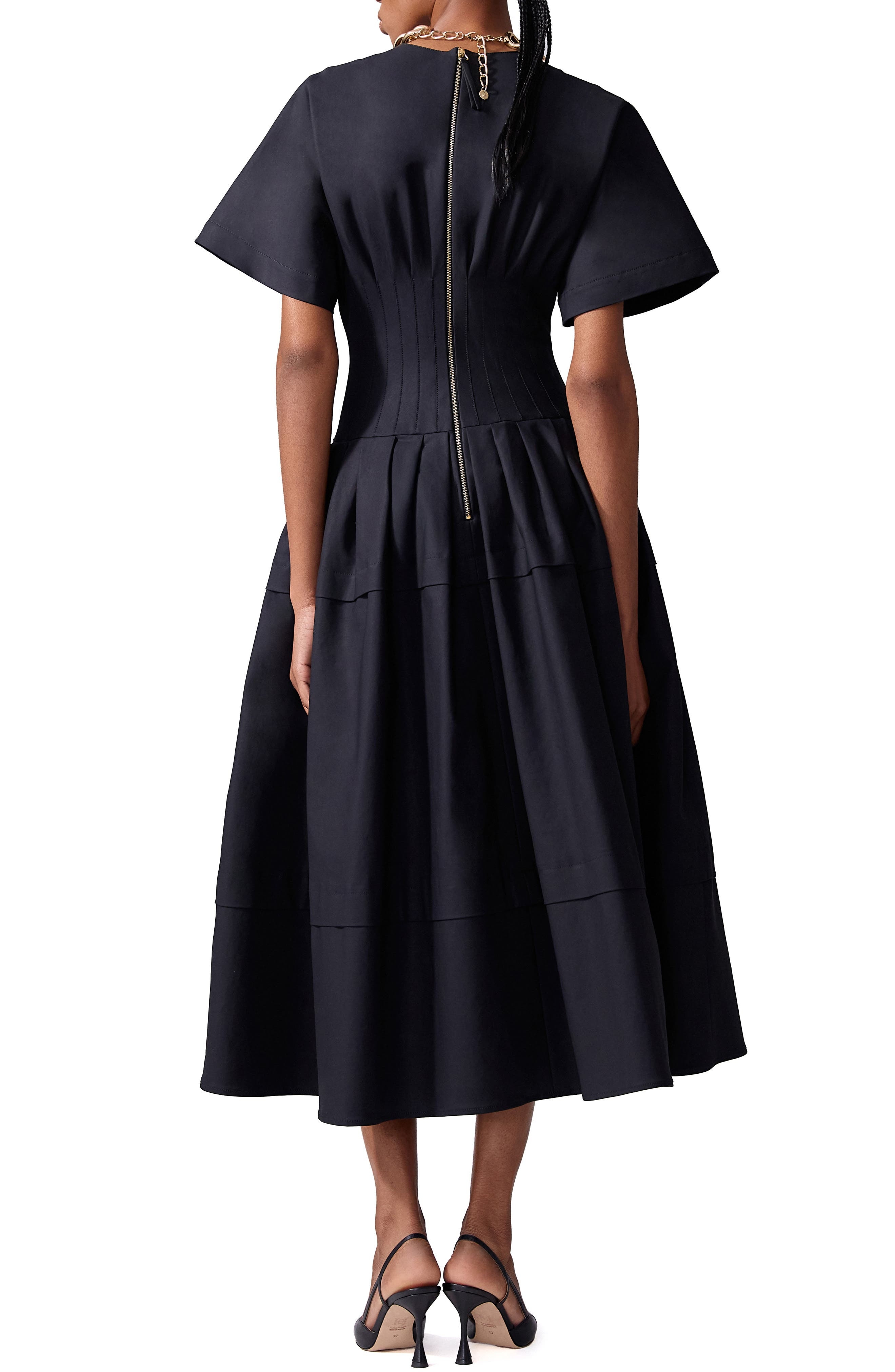 Carolina Herrera Pleated Stretch Cotton Sateen Midi Dress in Black at Nordstrom - 2