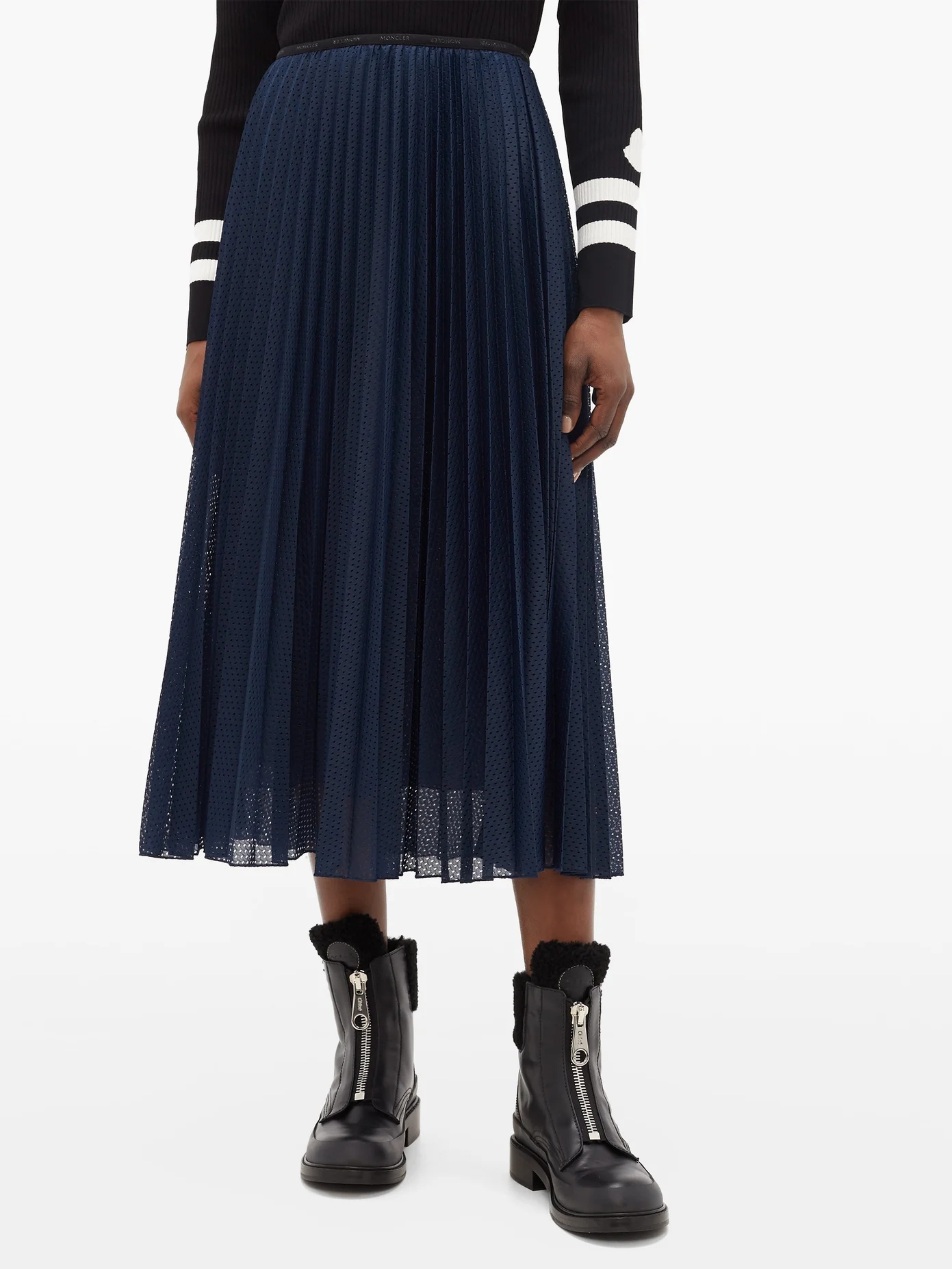 Perforated mesh pleated midi skirt - 6