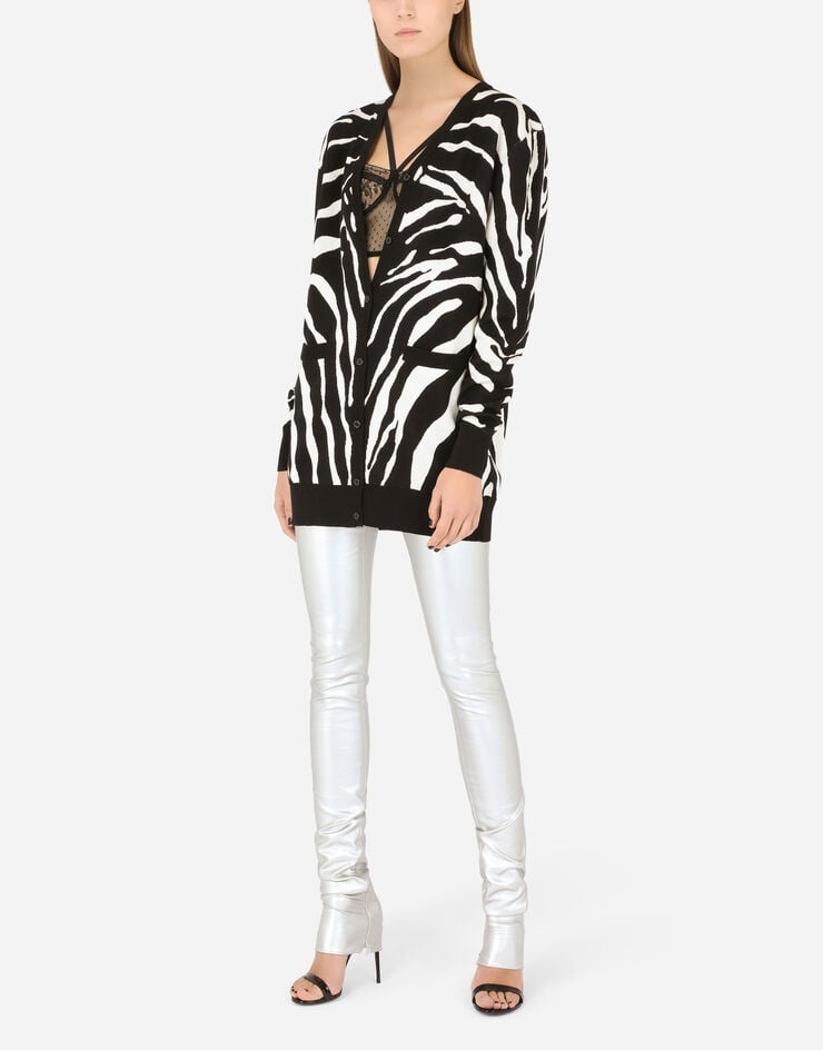 Oversize zebra-design cardigan in wool and silk - 6