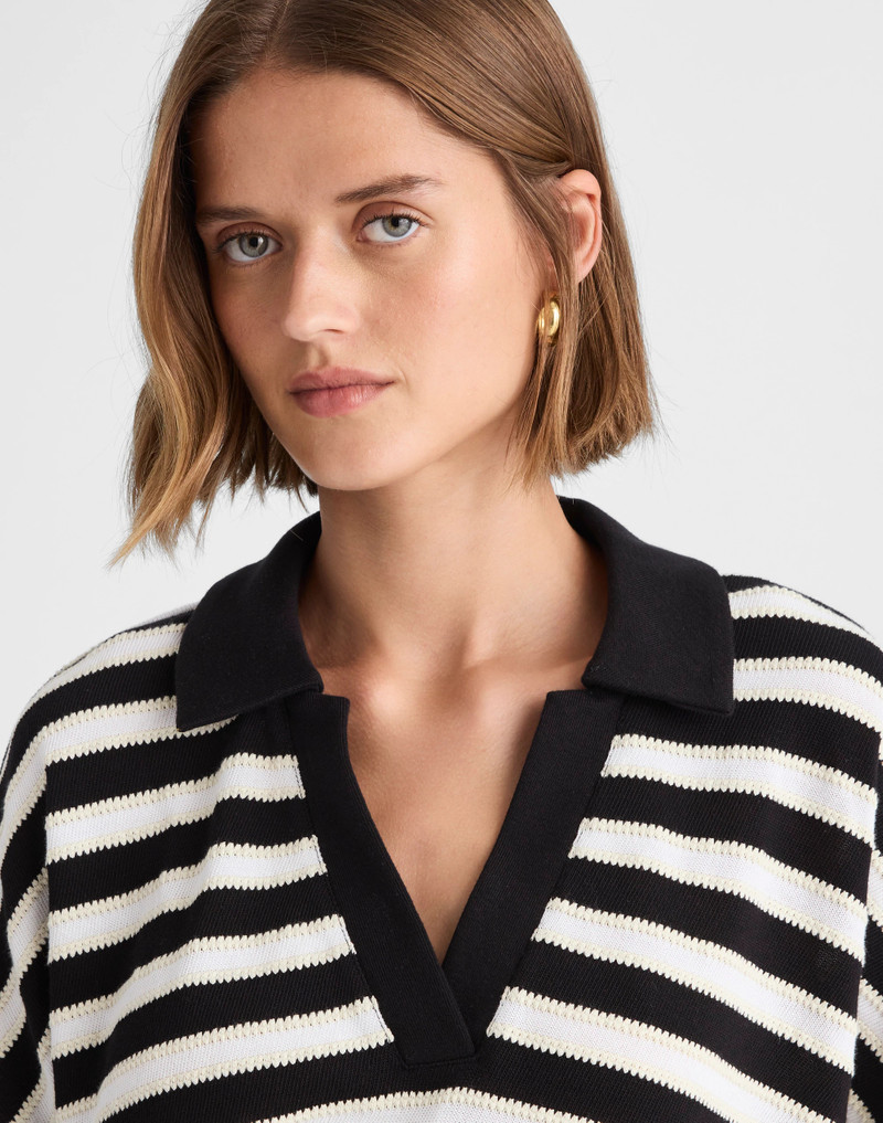 Relaxed V-Neck Polo Shirt in Stripe 6