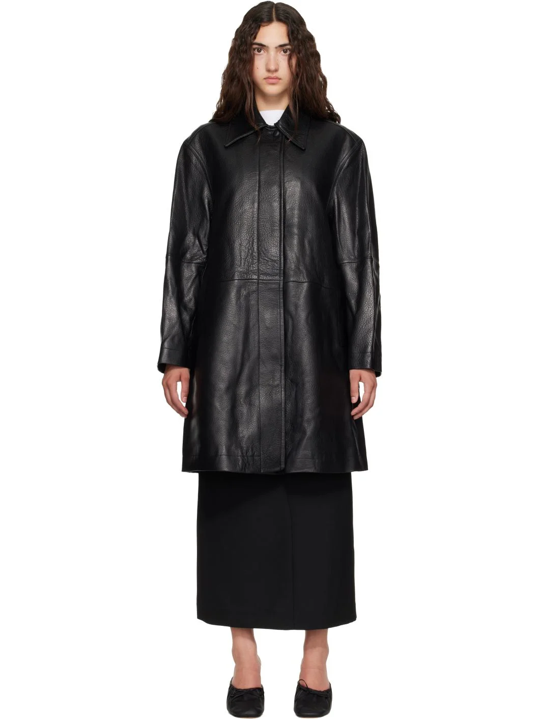 Black Half Leather Coat - 1