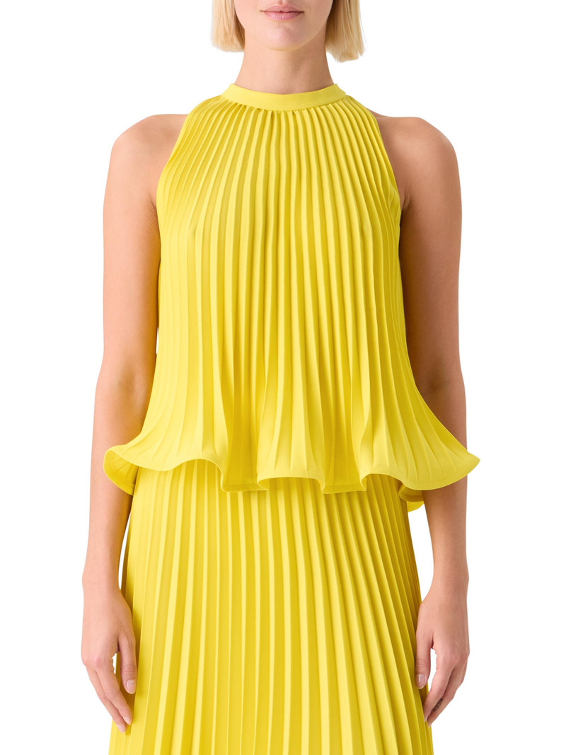 Women's Plissé Crepe Halterneck Blouse - Lemon Zing 3