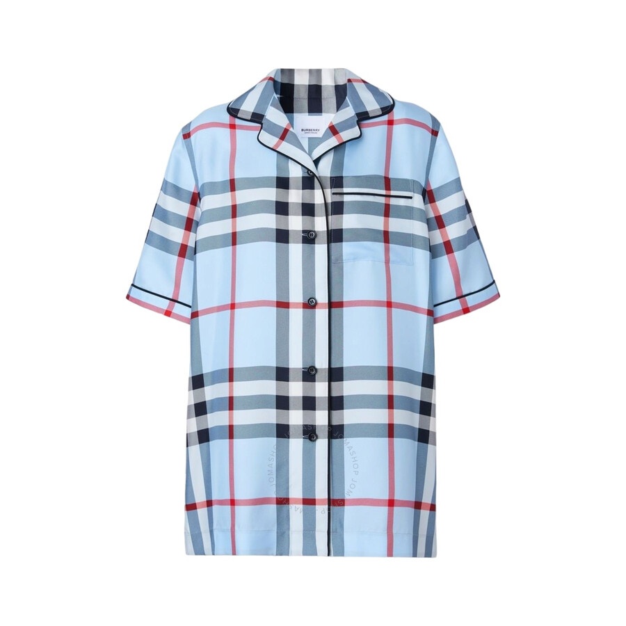 Burberry Ladies Pale Blue Tierney Bowling Pajama Shirt - 1