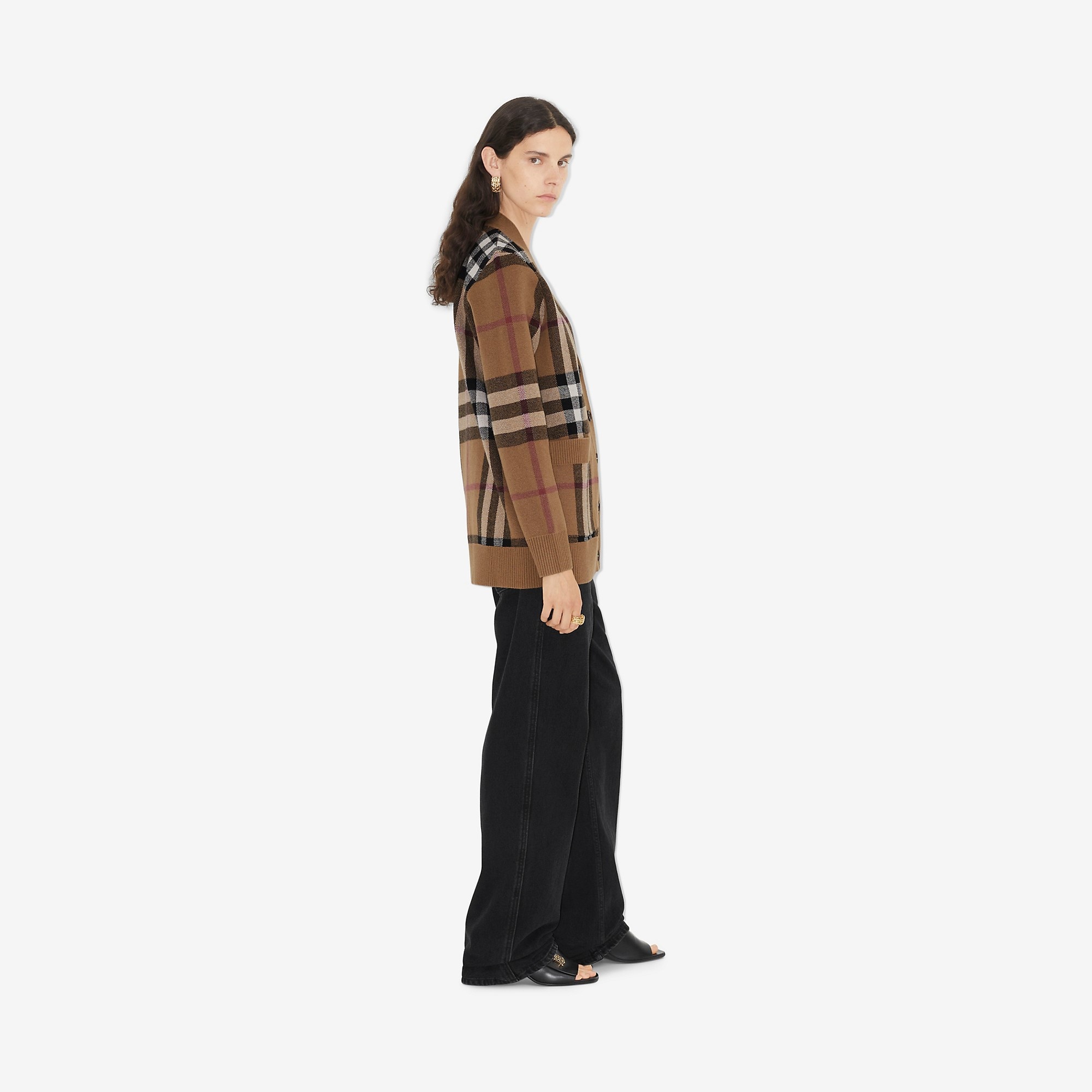 Check Wool Cashmere Jacquard Oversized Cardigan - 3