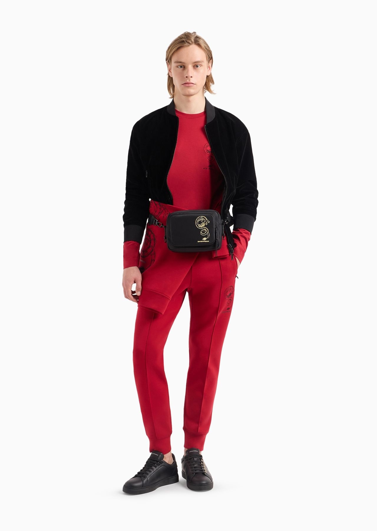 Double-jersey joggers with dragon embroidery - 4