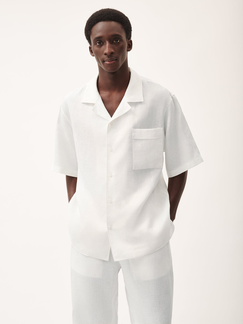 PANGAIA Mens DNA Aloe Linen Camp Collar Shirt - Off-White outlook