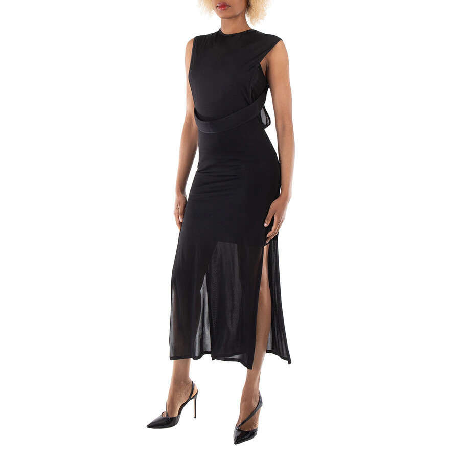 Burberry Ladies Black Side-Slit Sheer Maxi Dress - 5