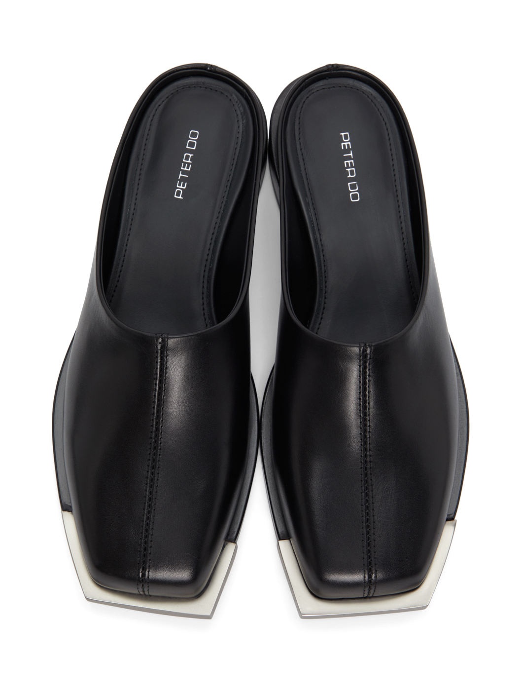 Black Metal Square Toe Loafers - 5