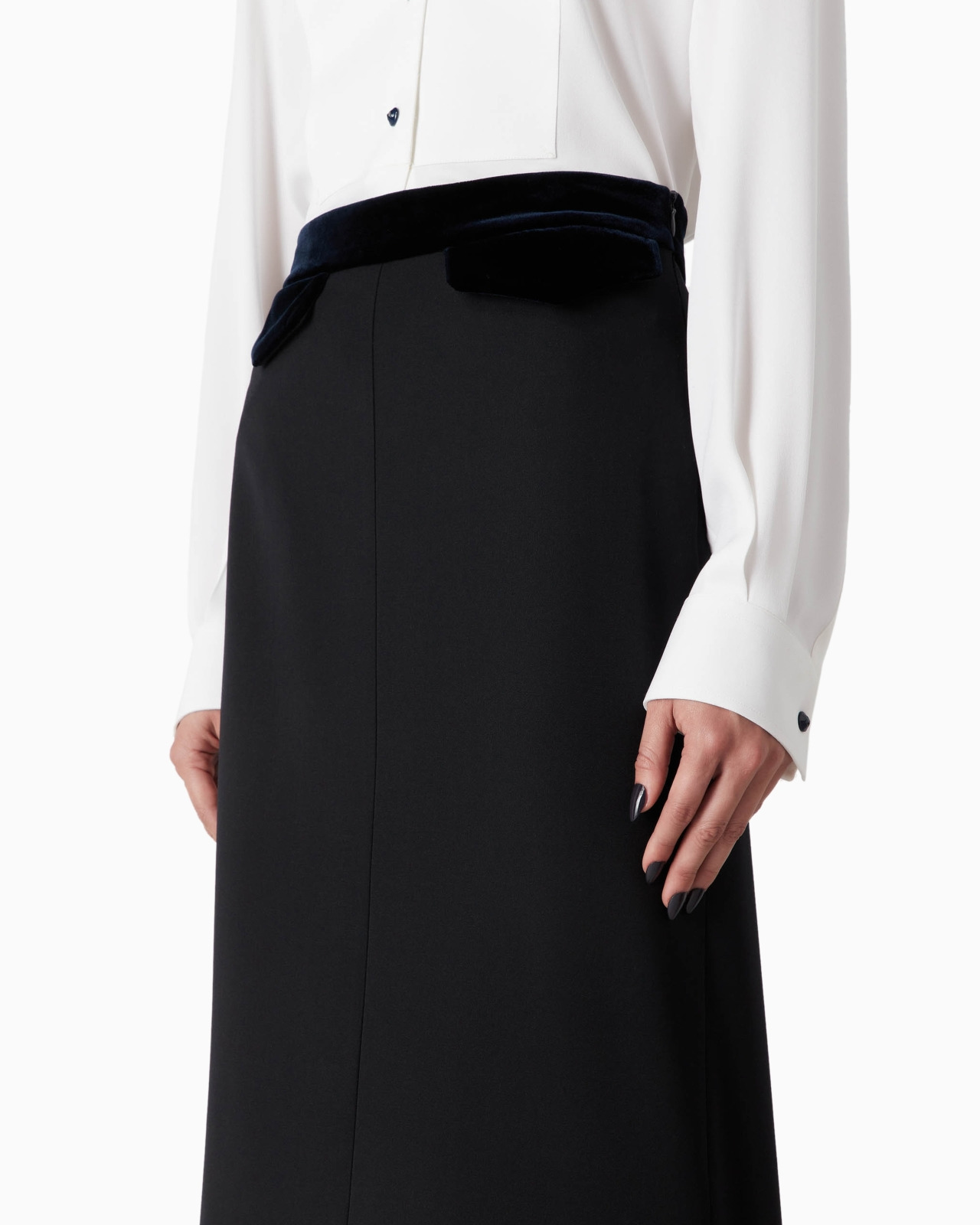 Barathea wool and velvet midi skirt - 5