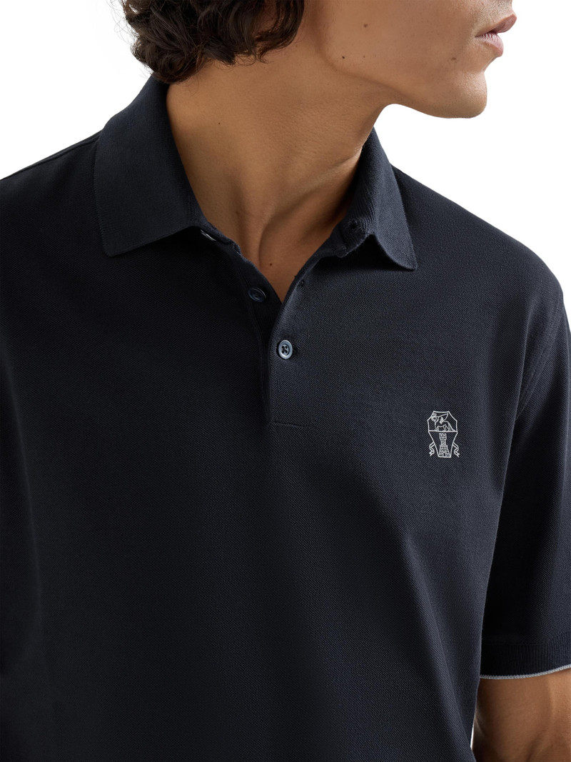 Men's Cotton Piqué Polo Shirt with Logo - Navy Blue 5