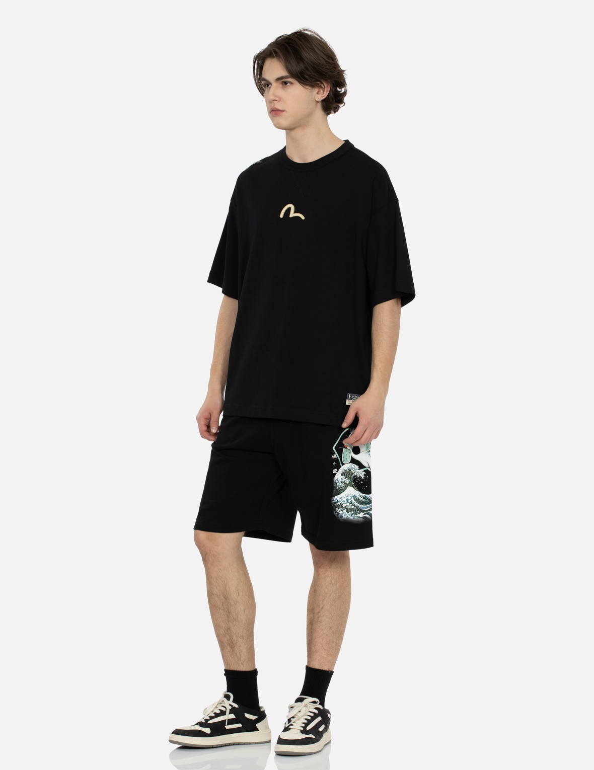 CRANE AND THE GREAT WAVE PRINT RELAX FIT SWEAT SHORTS - 3