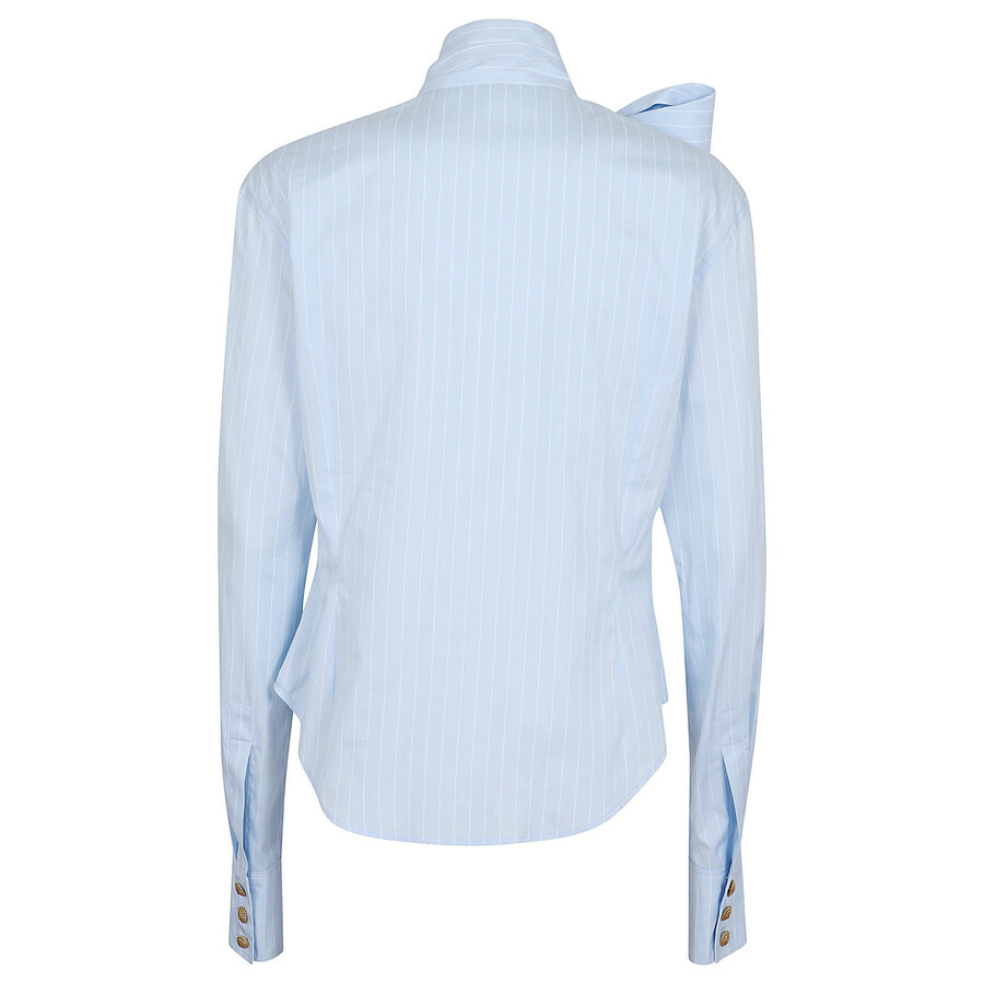 Balmain Pussy Bow Striped Cotton Popeline Shirt - 6
