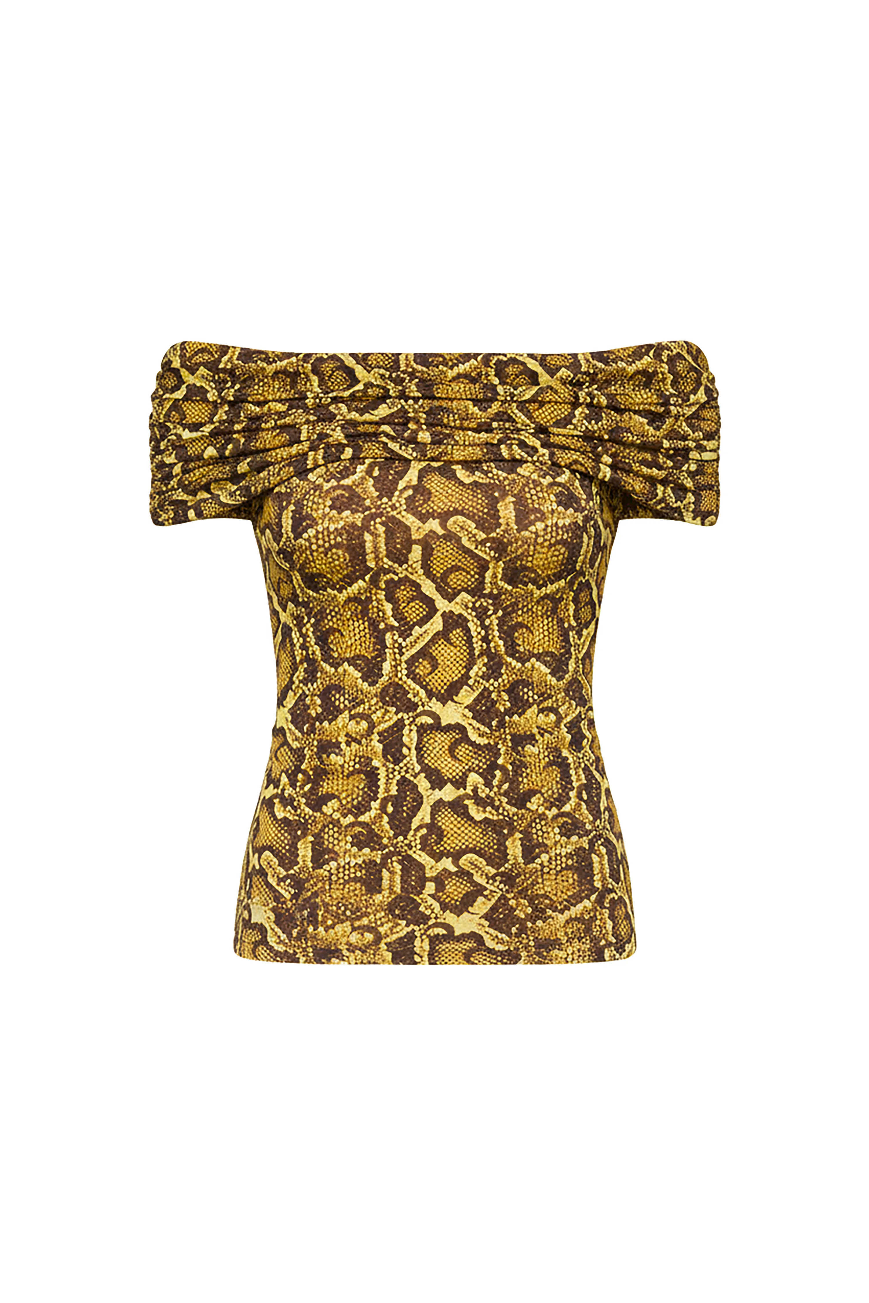DRAPPED PYTHON PRINTED JERSEY OFF SHOULDER TOP - 1