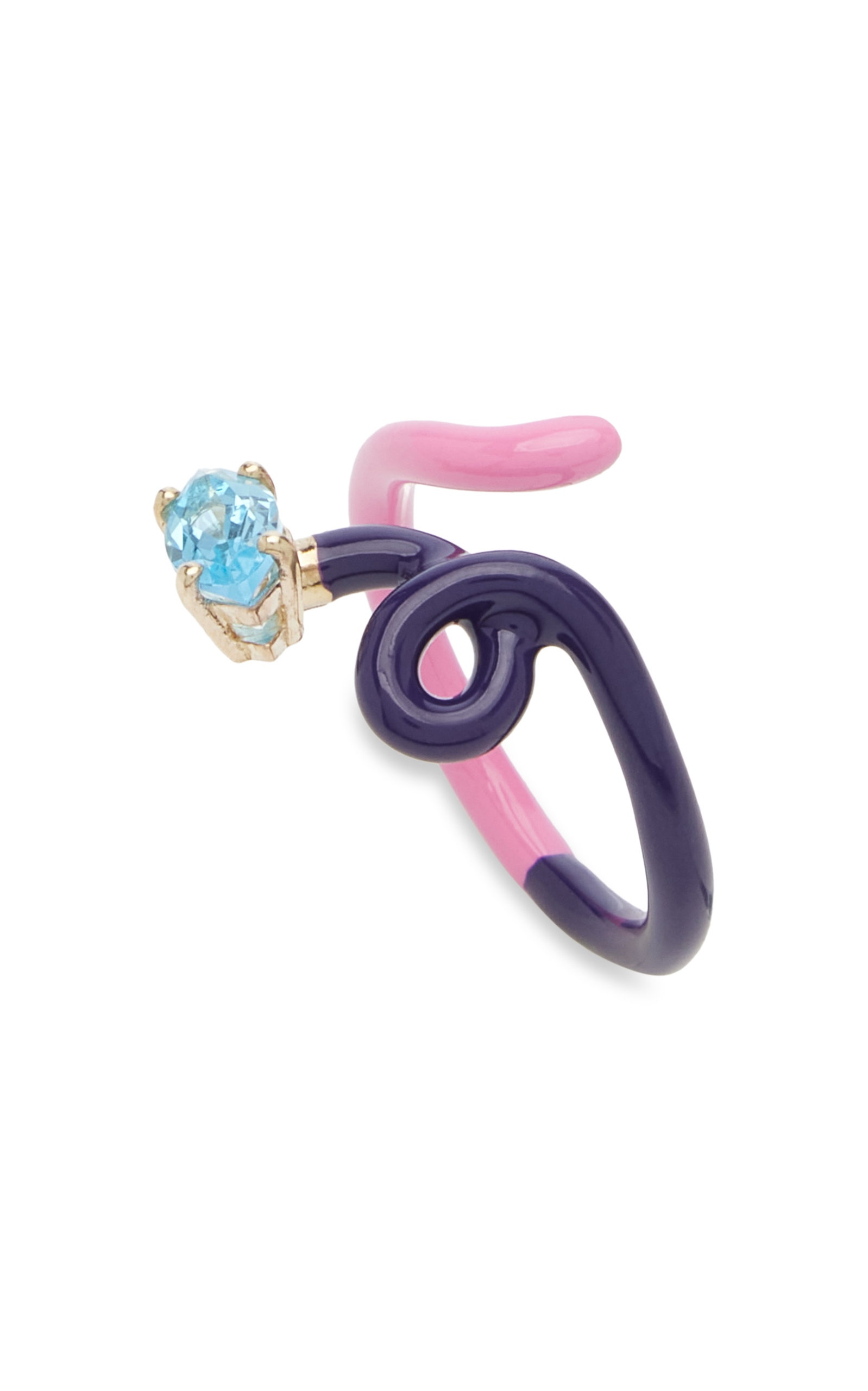 B 9K Yellow Gold Topaz Enameled Vine Ring multi - 3
