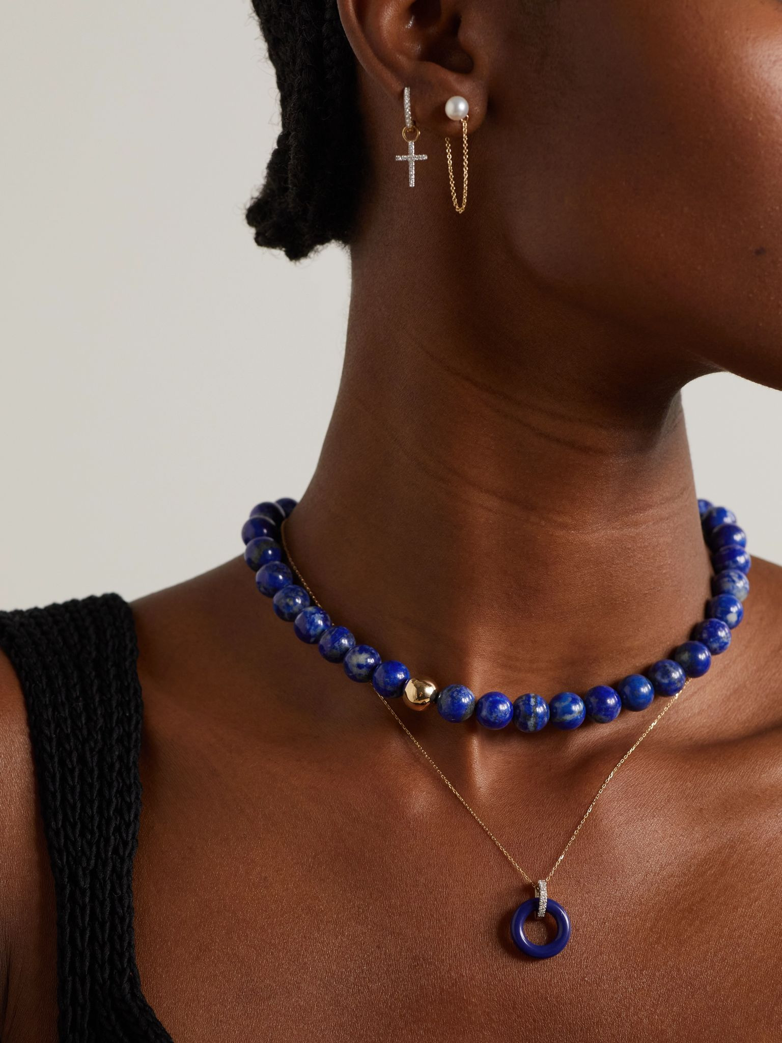 Donut 14-karat gold, lapis lazuli and diamond necklace Blue - 5