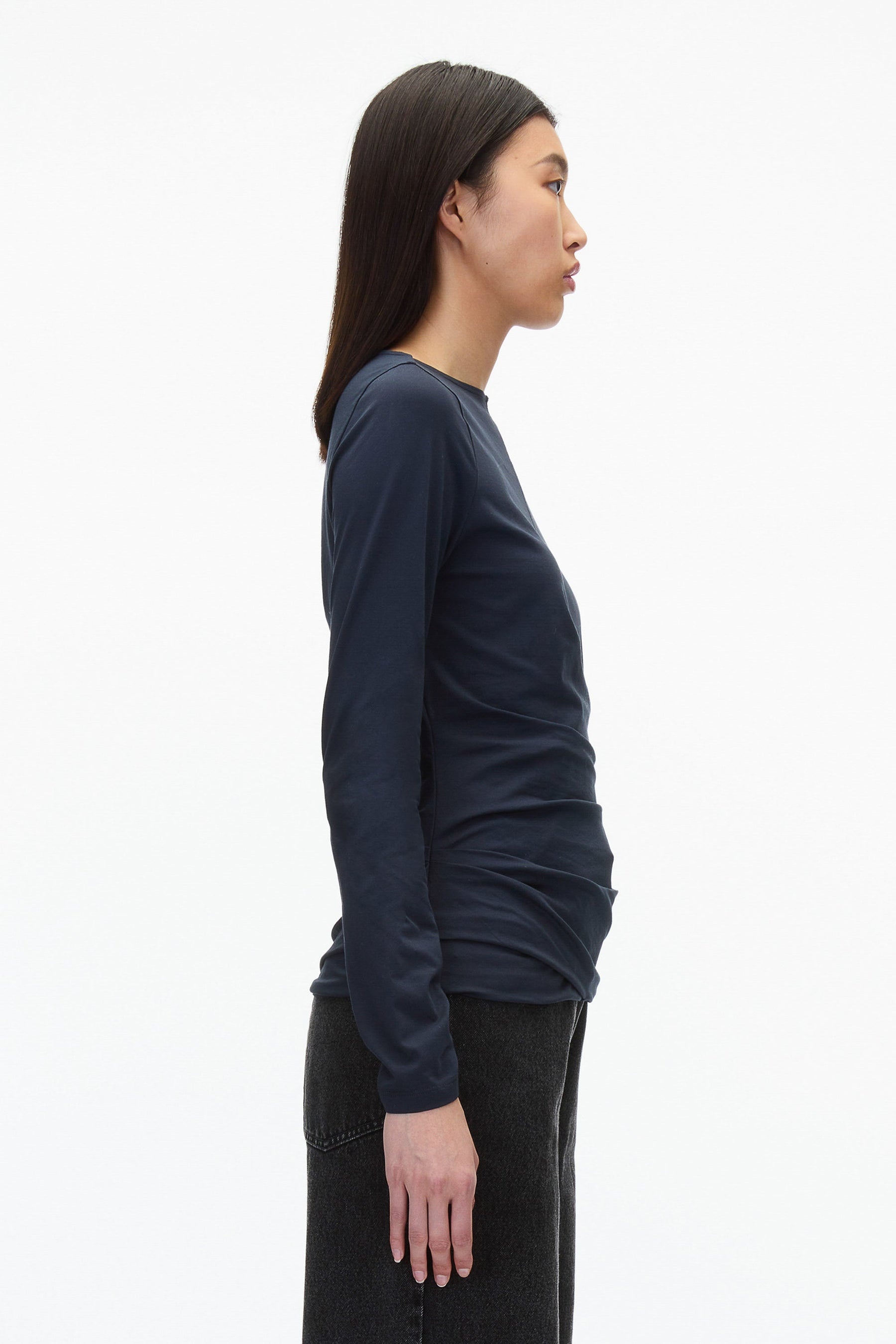 Draped Boatneck Long Sleeve Tee - 3