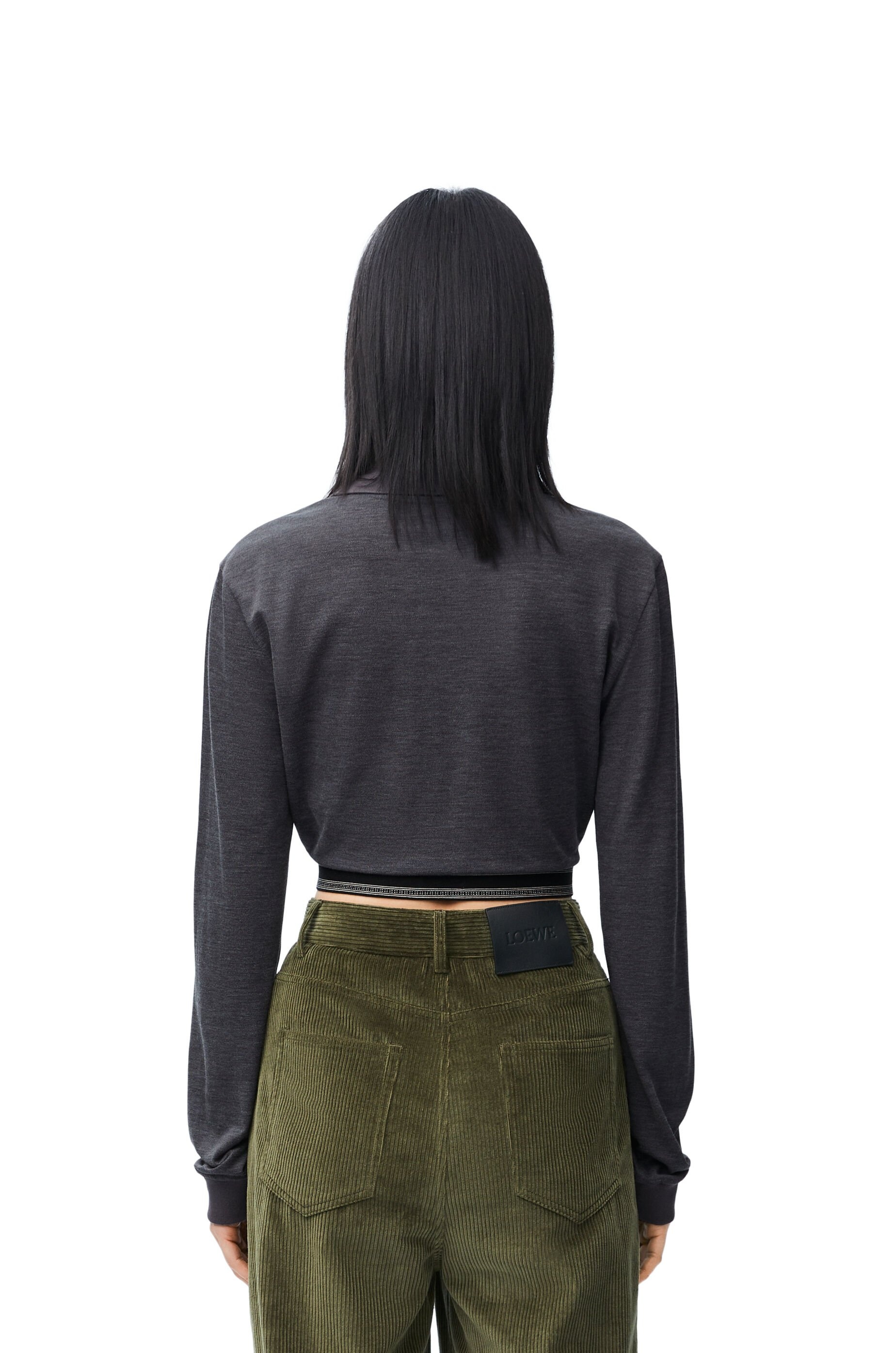 Long sleeve cropped polo in silk and cotton - 4