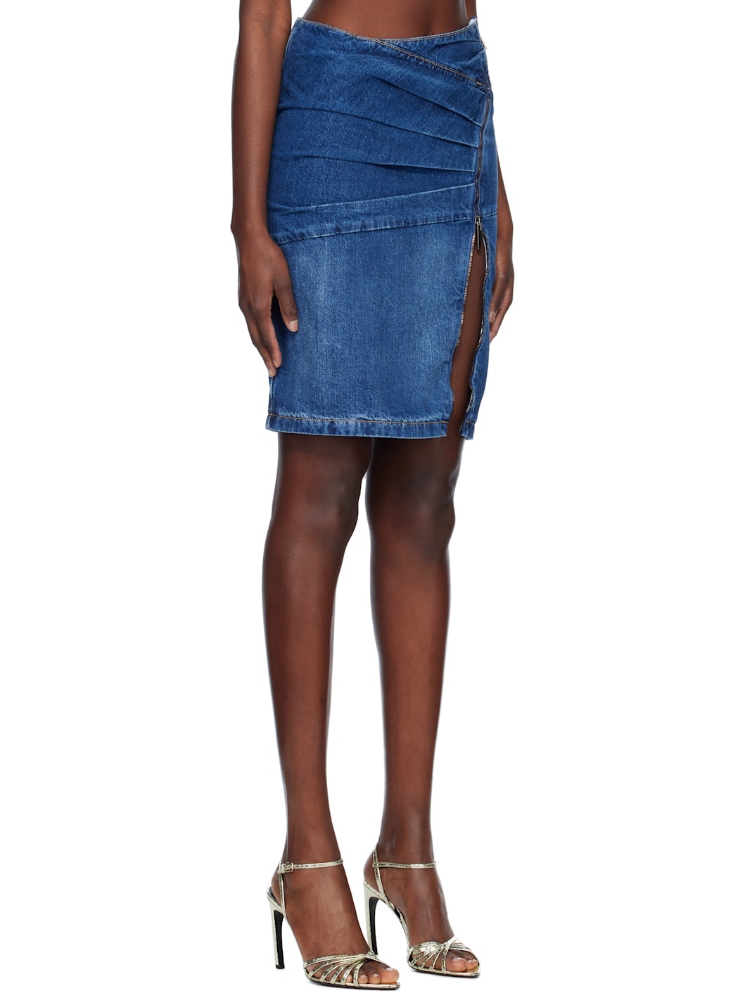 Blue Livia Asymmetric Zip Denim Midi Skirt - 2