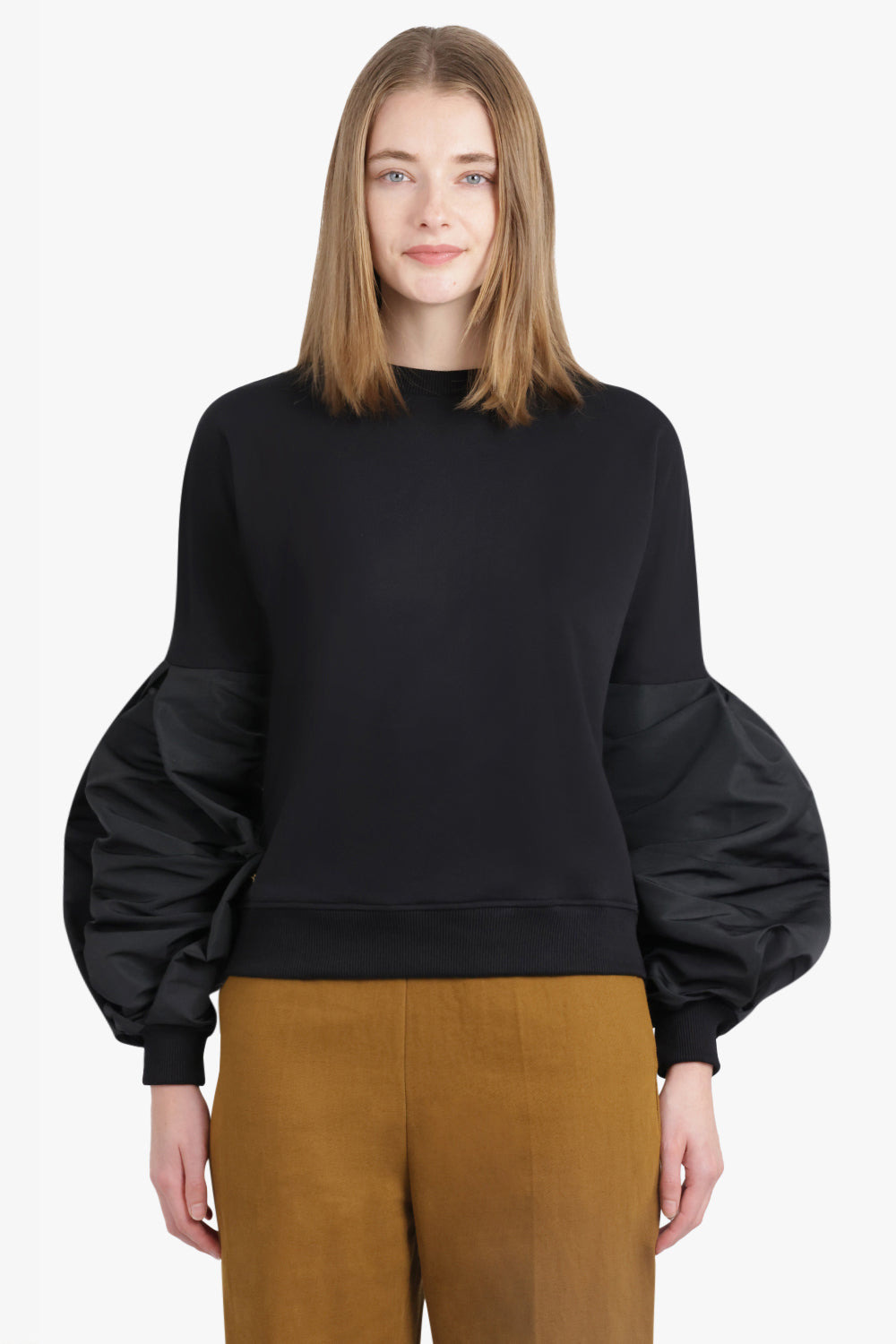 CREWNECK L/S SWEATSHIRT WITH BALLOON SLEEVES | BLACK - 7