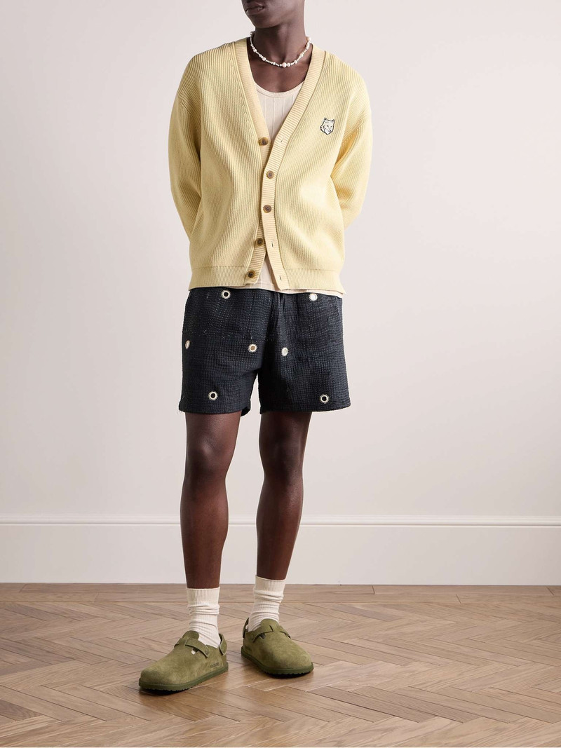 Maison Kitsuné Logo-Appliquéd Ribbed Cotton-Blend Cardigan outlook