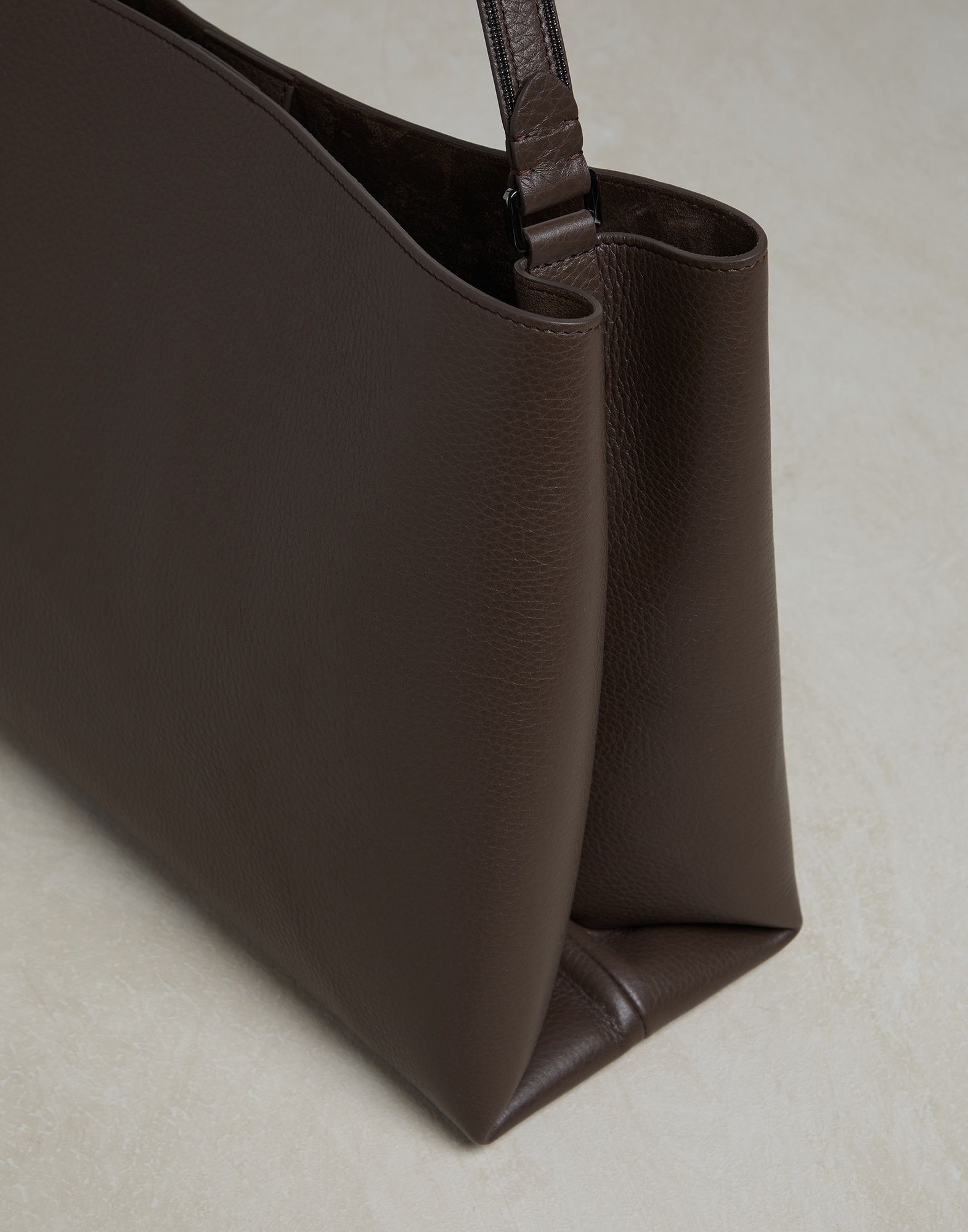 Texture calfskin shopper bag with shiny strap - 3