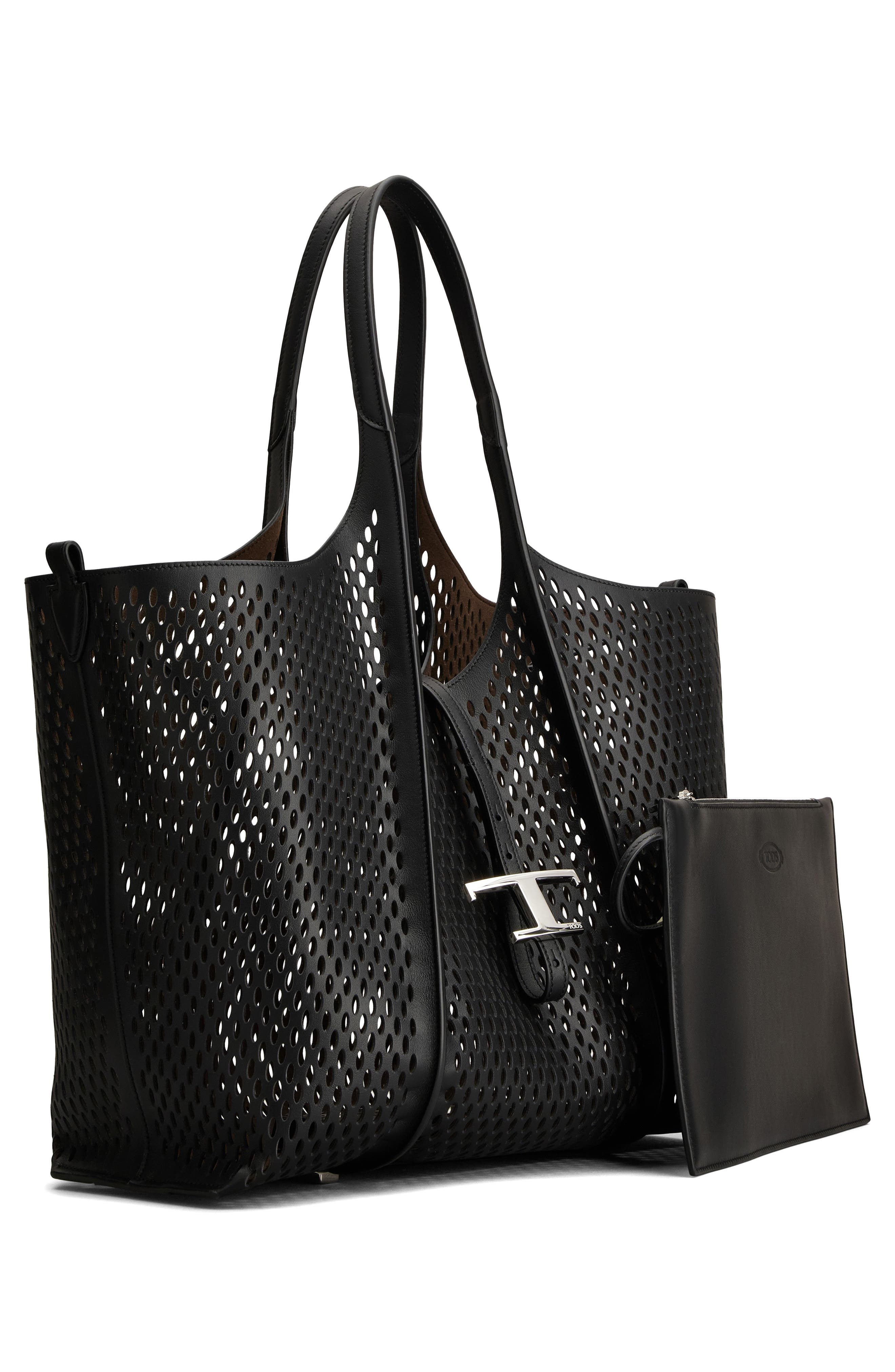 Tod's Medium T Timeless Perforated Leather Shopper in Nero at Nordstrom - 2