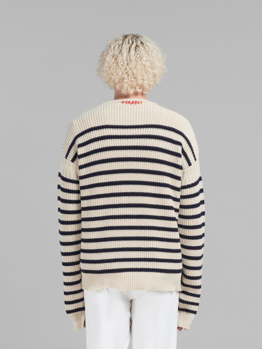WHITE WOOL AND COTTON STRIPED FISHERMAN JUMPER - 3