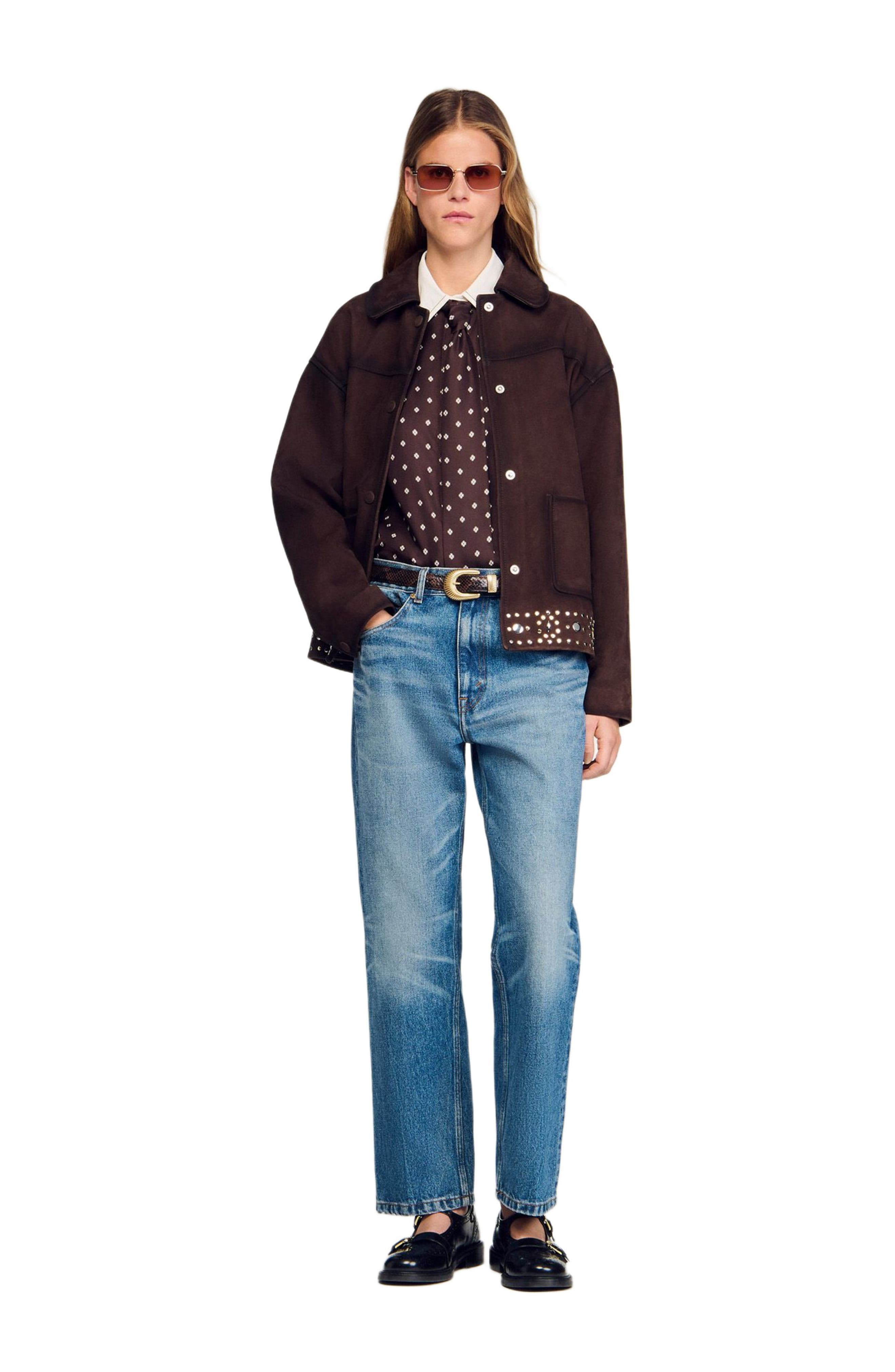 SANDRO Floaty tie print shirt in Brown /White at Nordstrom - 7