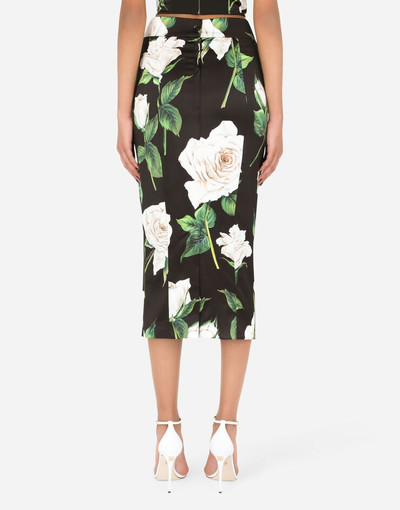 Dolce & Gabbana Satin pencil skirt with white rose print outlook