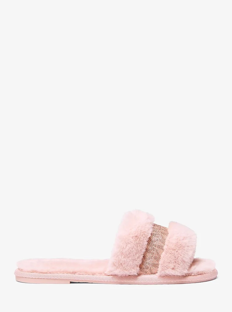 Alexis Faux Fur and Metallic Signature Logo Slide Sandal - 1
