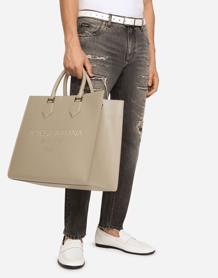 Calfskin nappa shopper with logo - 2