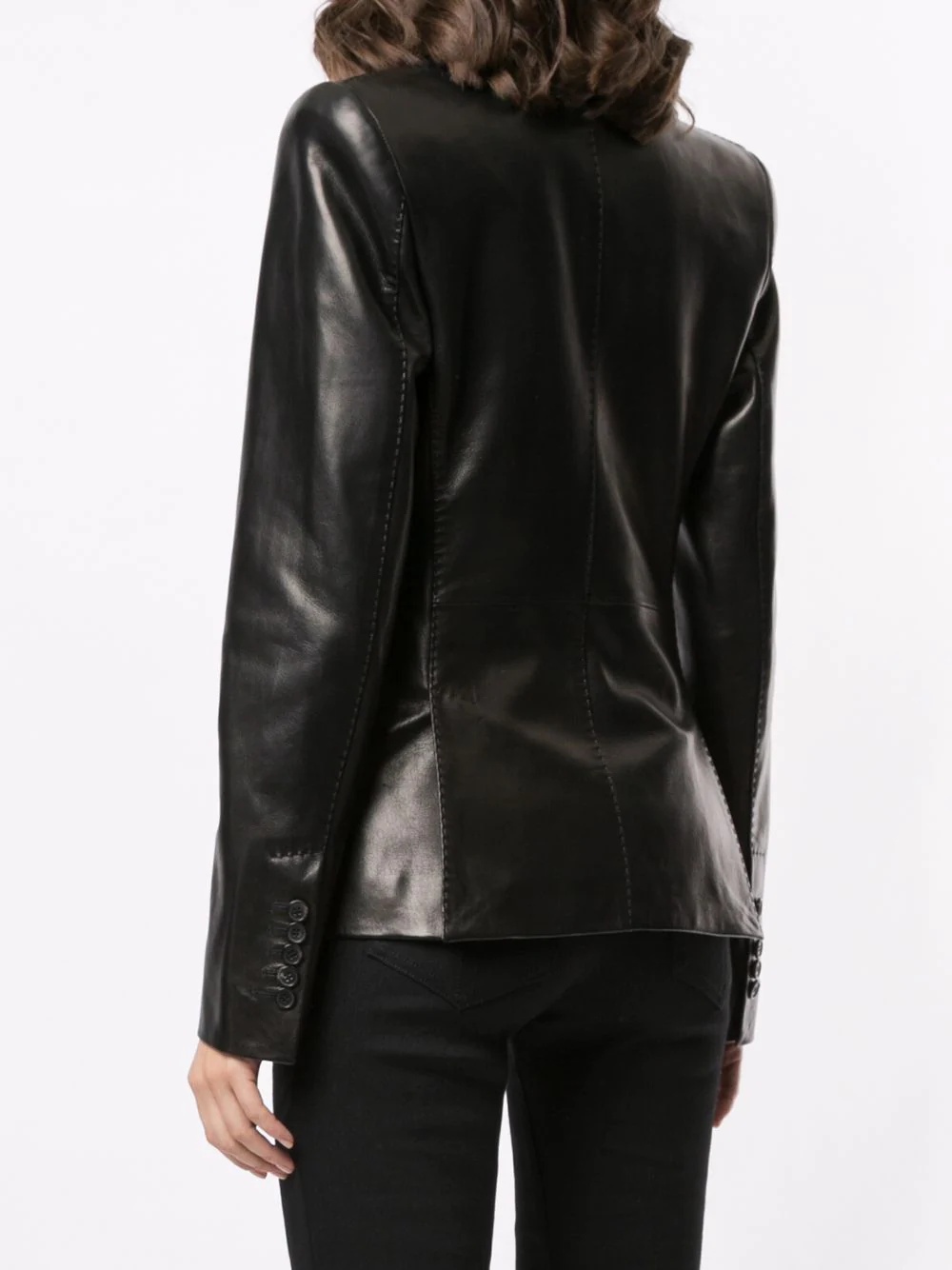 leather single-breasted blazer - 4