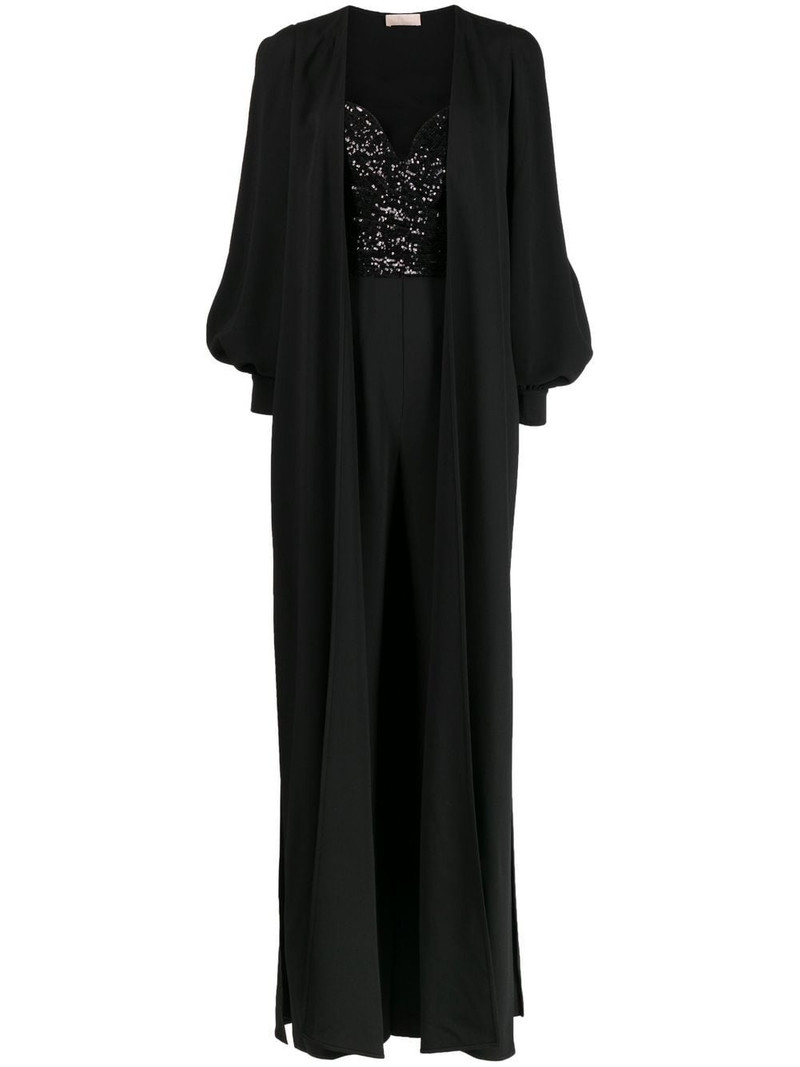 cape-detail sequined jumpsuit 1