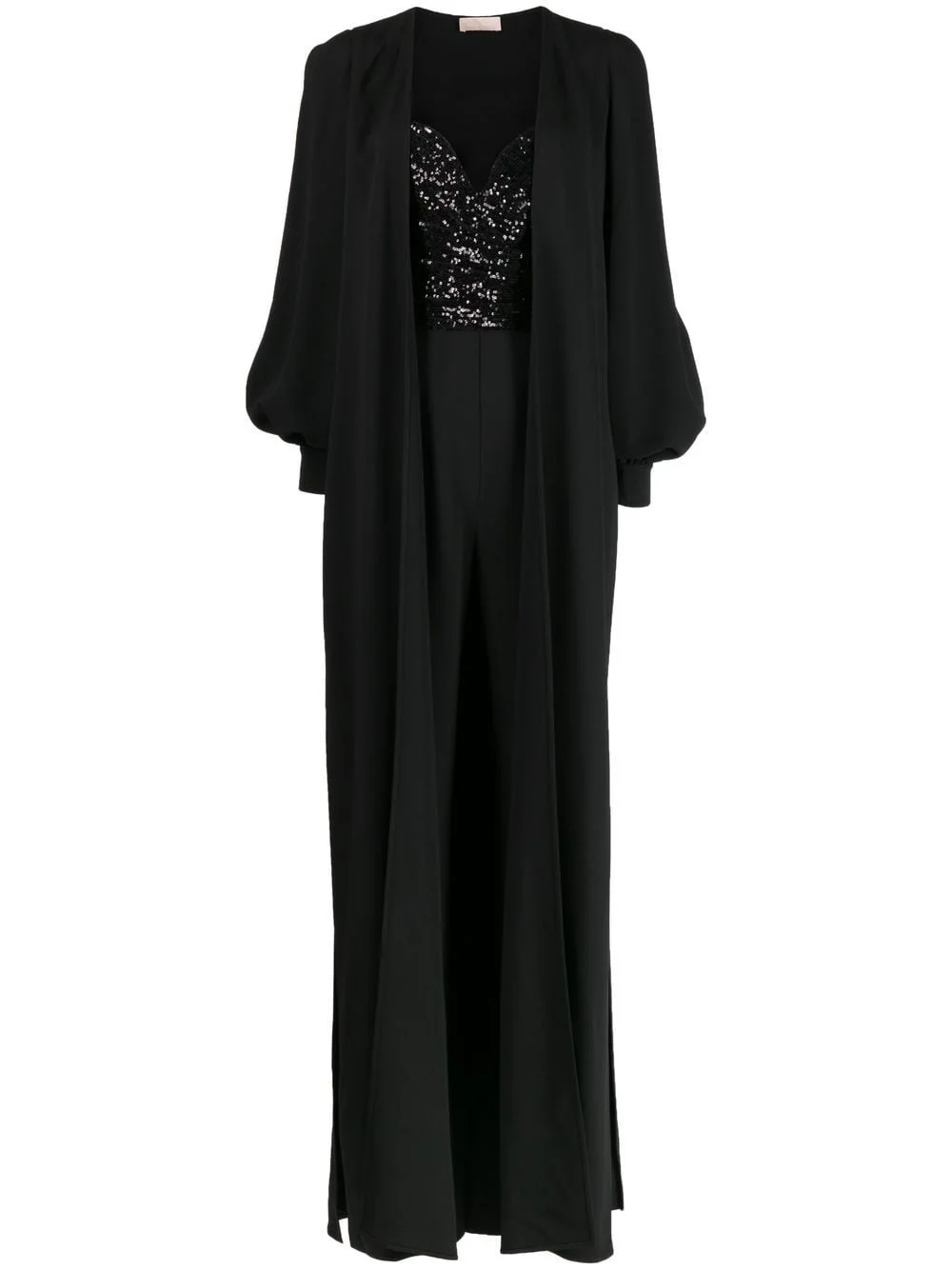 cape-detail sequined jumpsuit - 1