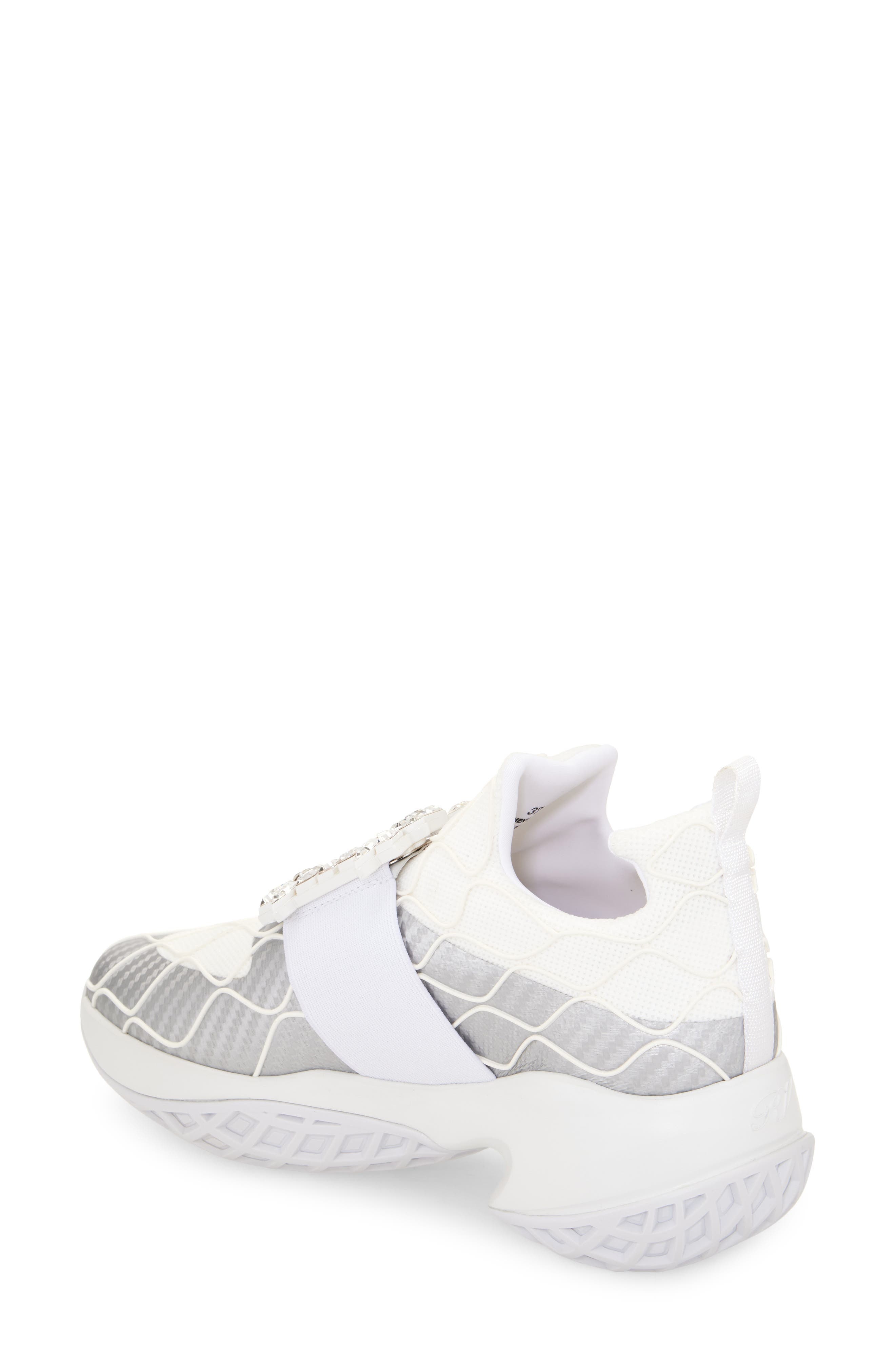 Roger Vivier Viv Run Crystal Embellished Buckle Sneaker in Argento/Bianco at Nordstrom - 2