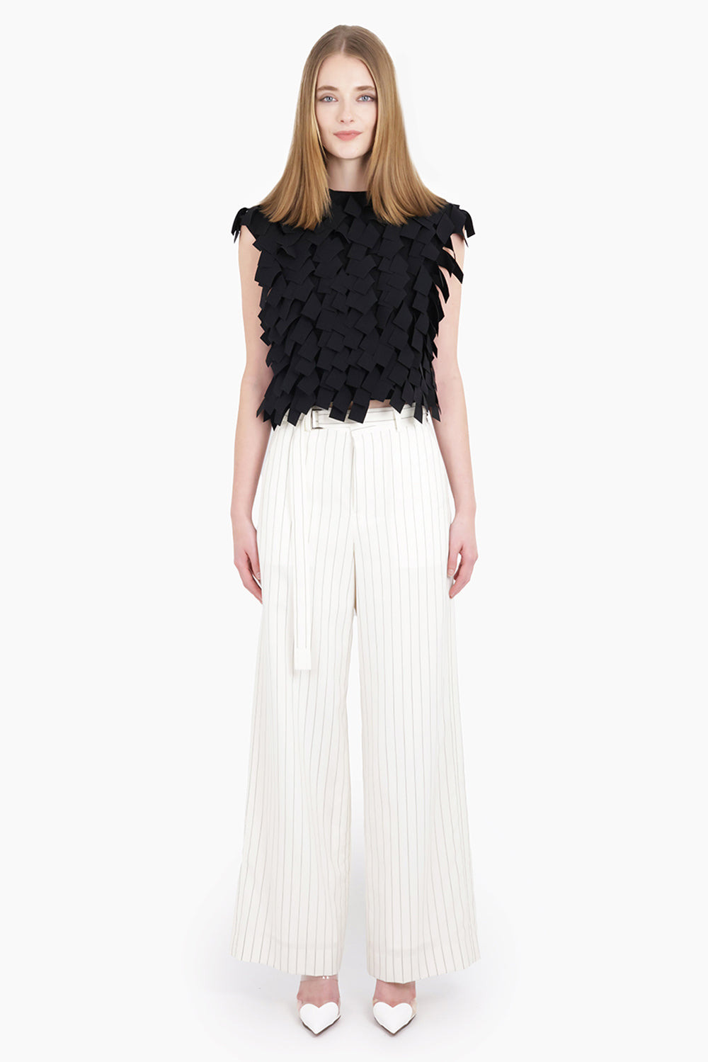 HIGH WAISTED STRAIGHT LEG STRIPE PANT | OFF WHITE/BLACK - 8