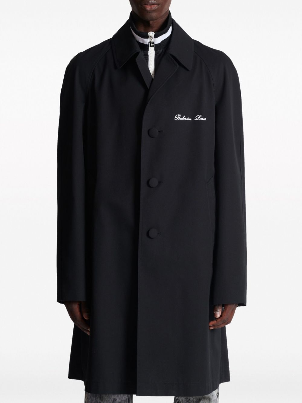 logo-embroidered single-breasted coat - 5