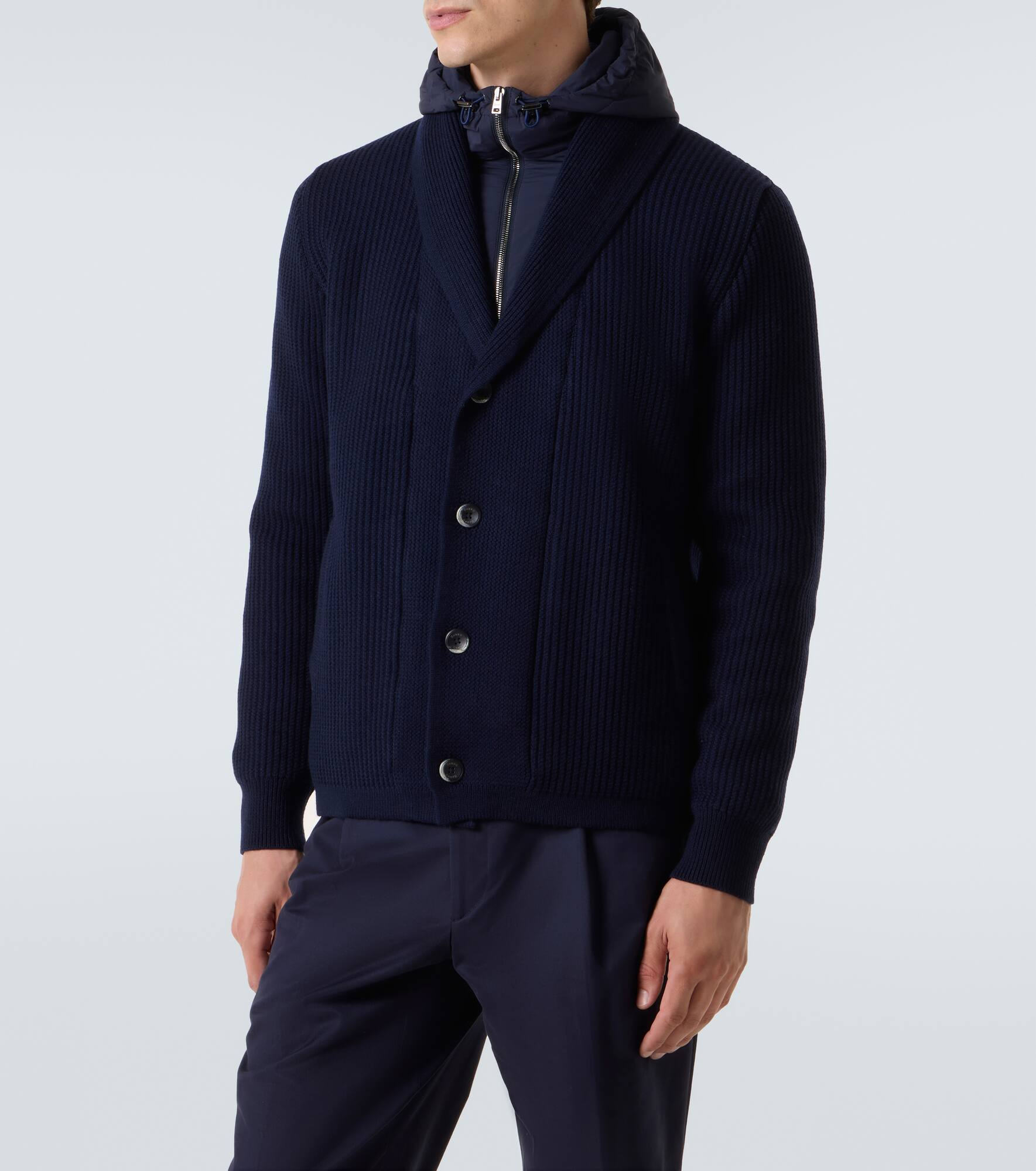 Layered wool and technical cardigan - 3