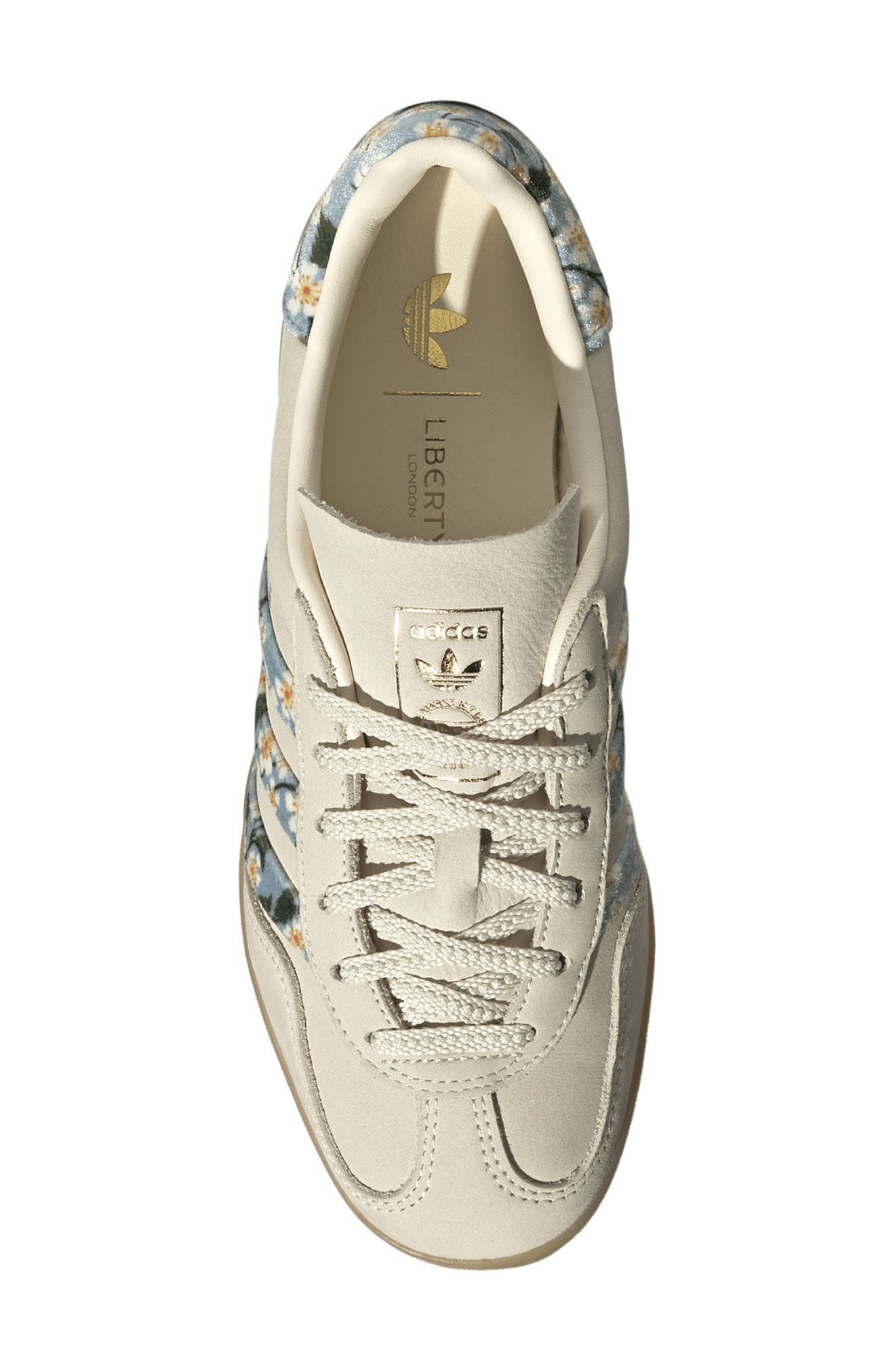 adidas x Liberty London Gazelle Indoor Sneaker in Cream/Gold/Tactile Blue at Nordstrom - 4