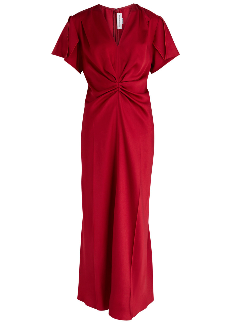 Victoria Beckham Gathered Satin-crepe Midi Dress - 1